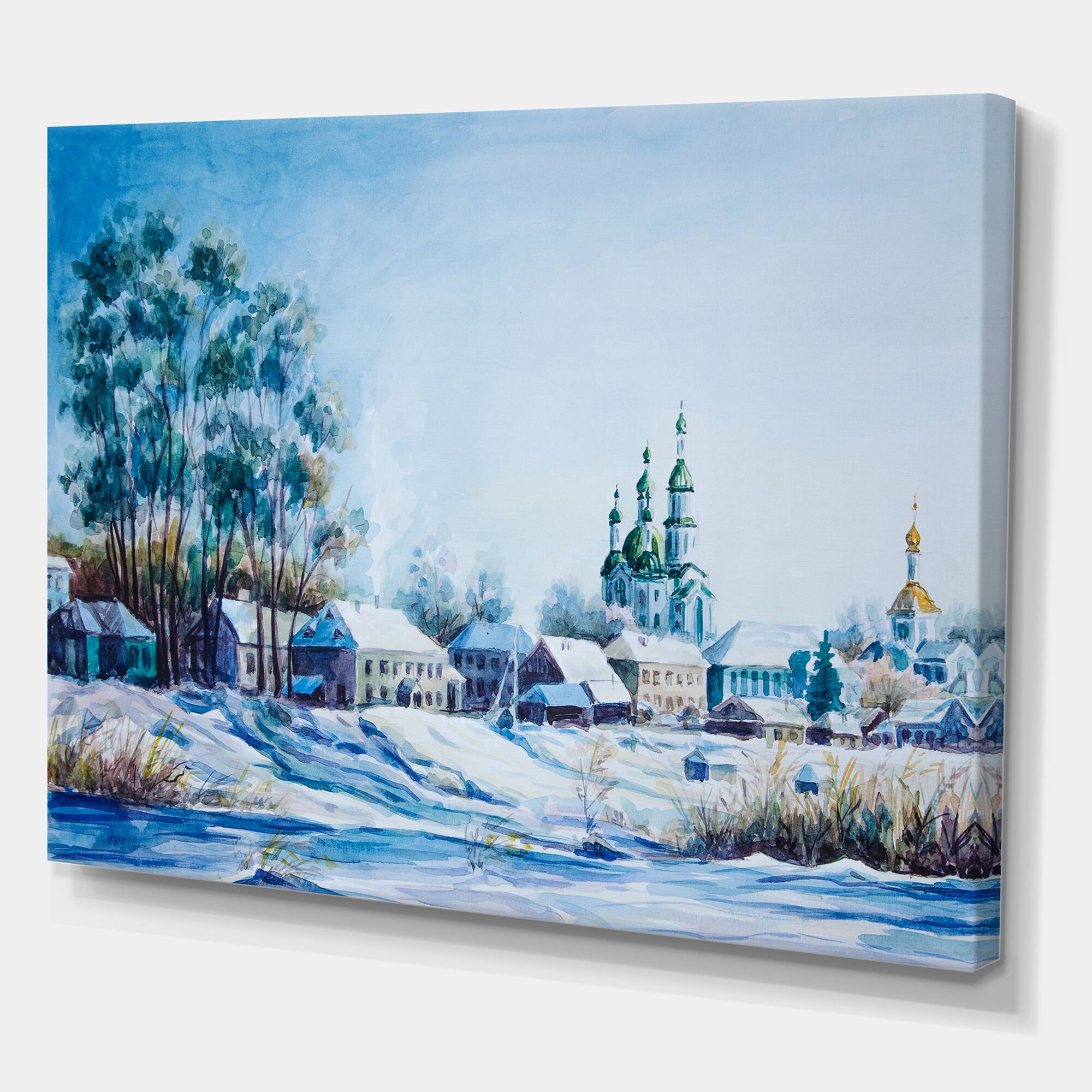 Designart - Small Town In Winter Times - Traditional Canvas Wall Art Print