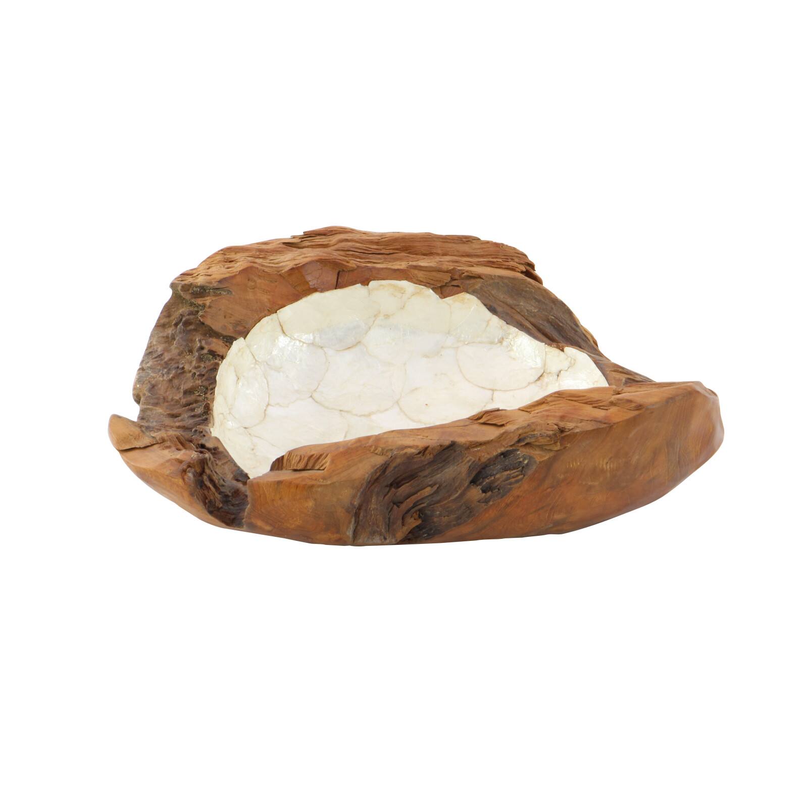 18" Brown Wood & Natural Shell Decorative Bowl