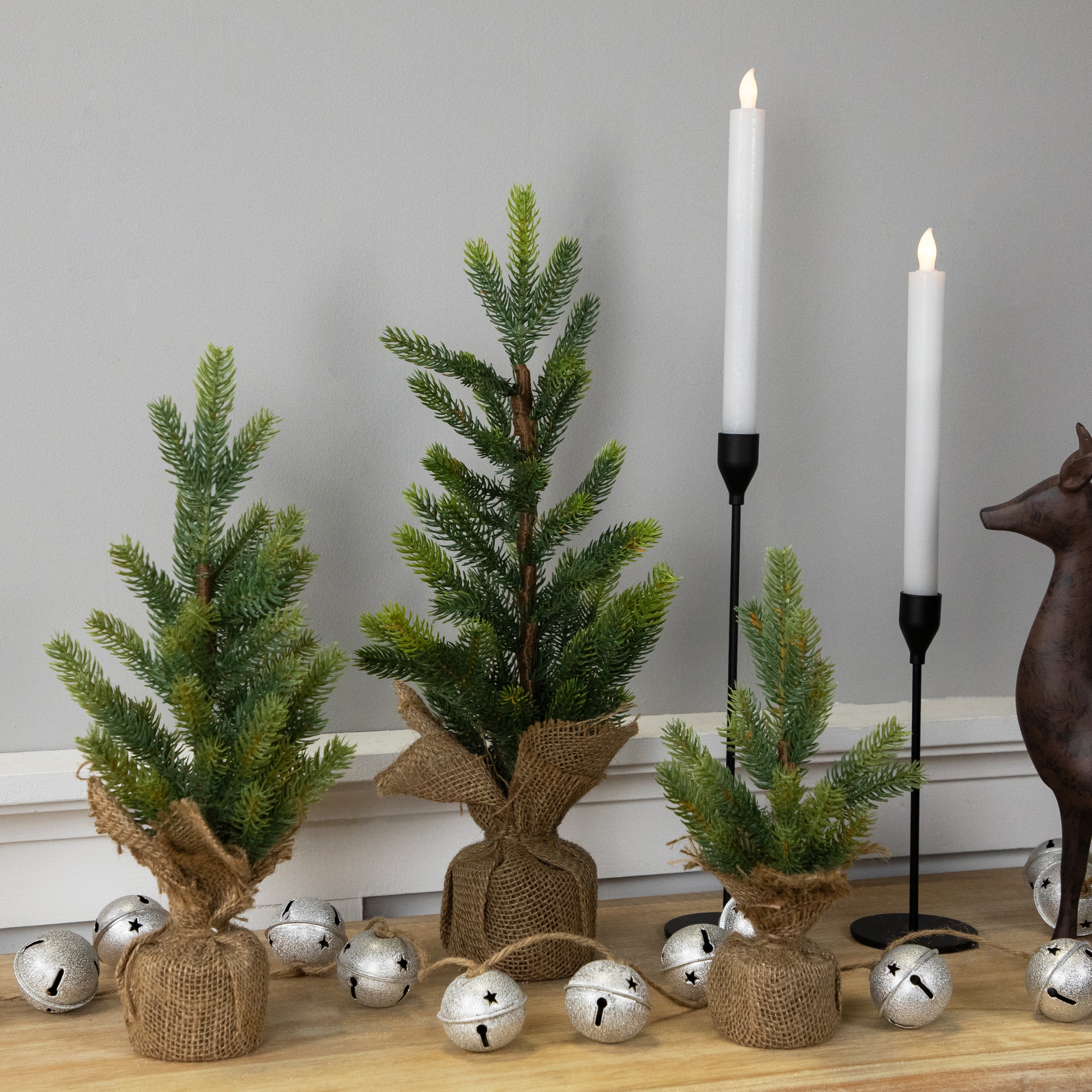 10.5", 15", & 18" Unlit Pine Artificial Christmas Tree with Burlap Base Set