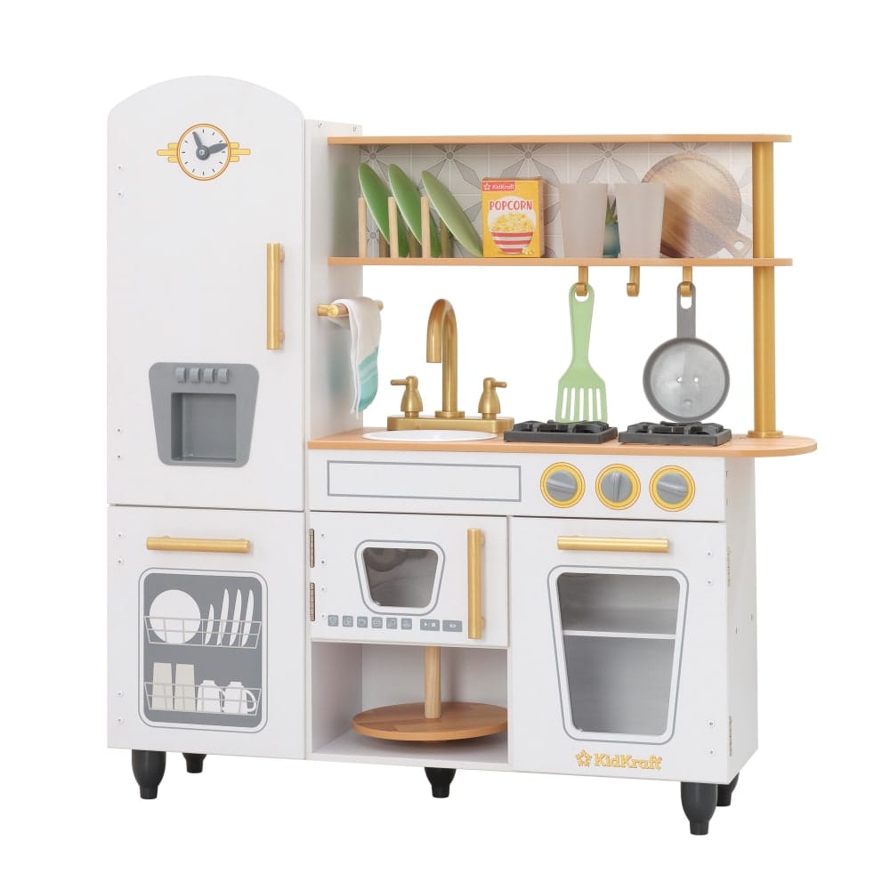 KidKraft White Wooden Vintage Play Kitchen with Ice Maker, Play Phone & Accessories