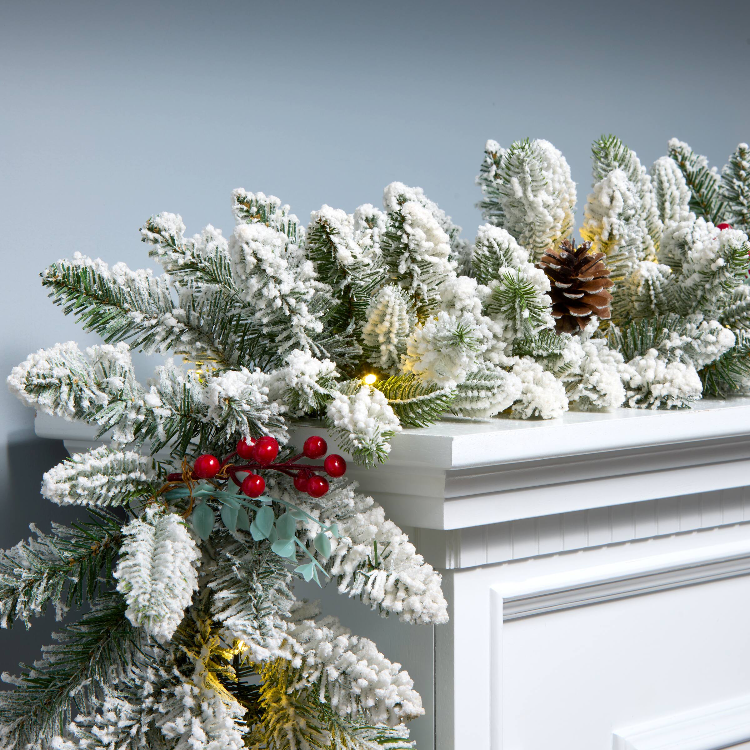9ft. Snowberry Pine Pre-Lit LED Feel Real® Garland 