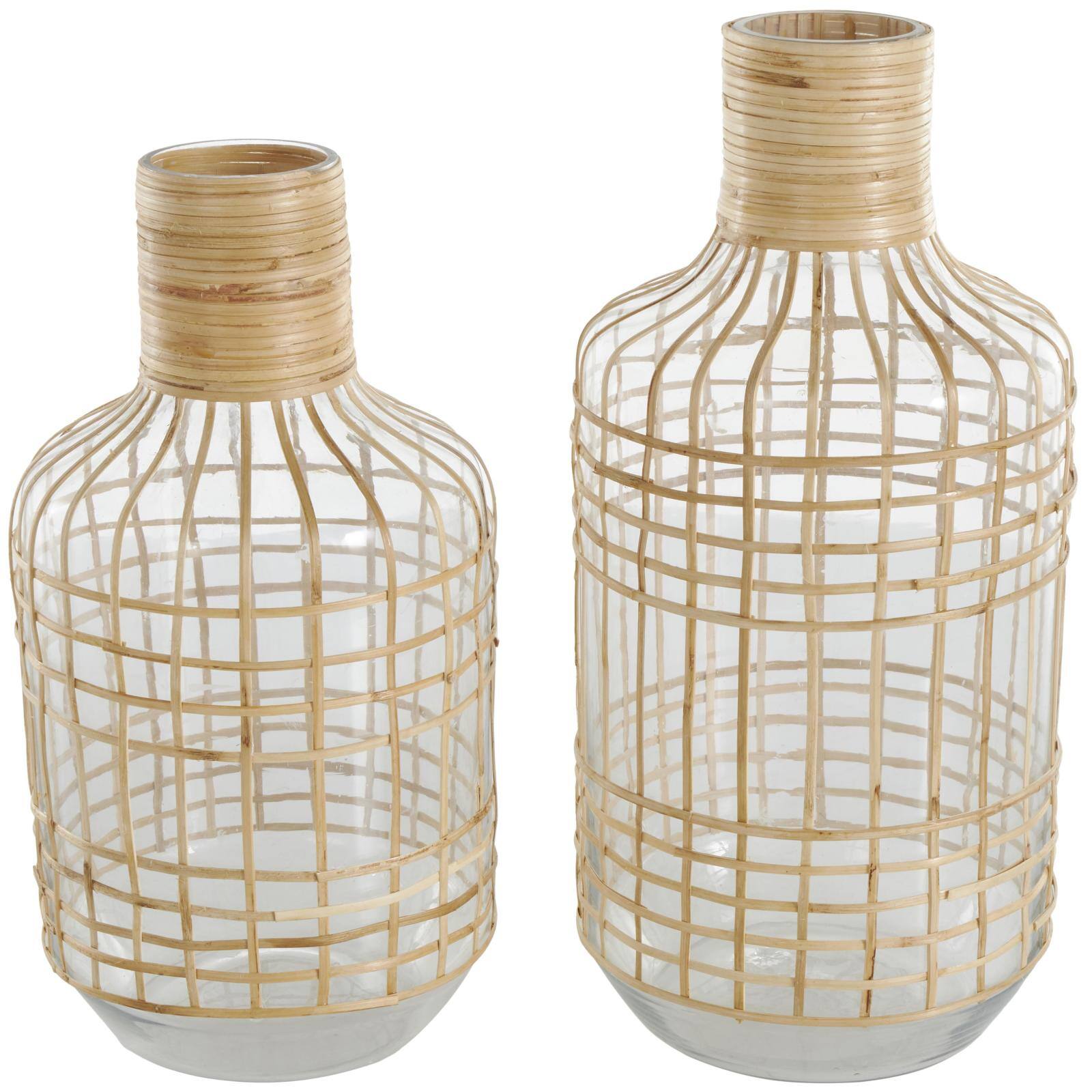 Clear Rattan Grid Wrapped Glass Vase Set