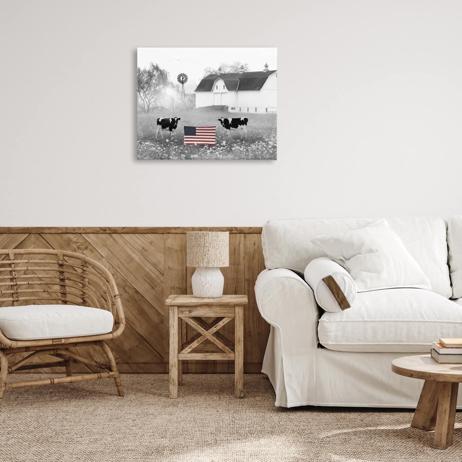 Stupell Industries Americana Barn Country Cows Flag Canvas Wall Art