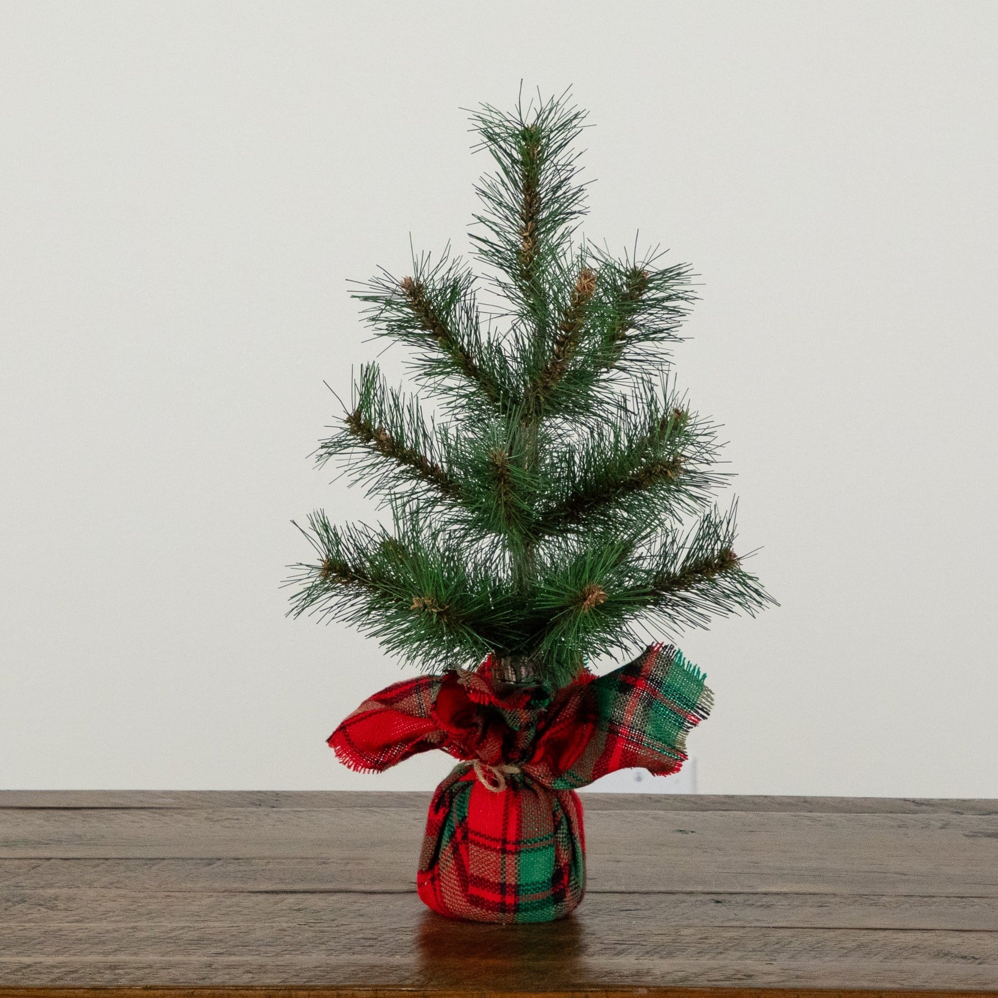 Nearly Natural 16" Unlit Artificial Christmas Tree with Tartan Plaid Flannel Wrapped Base