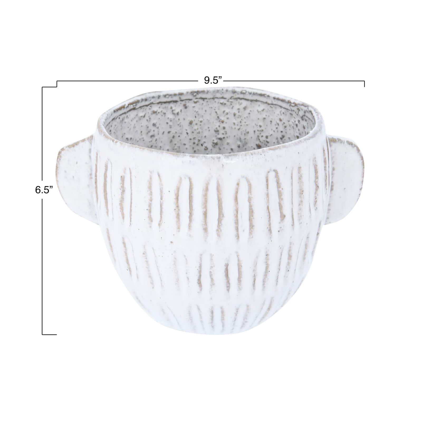 6.5" Glazed Embossed Stoneware Planter