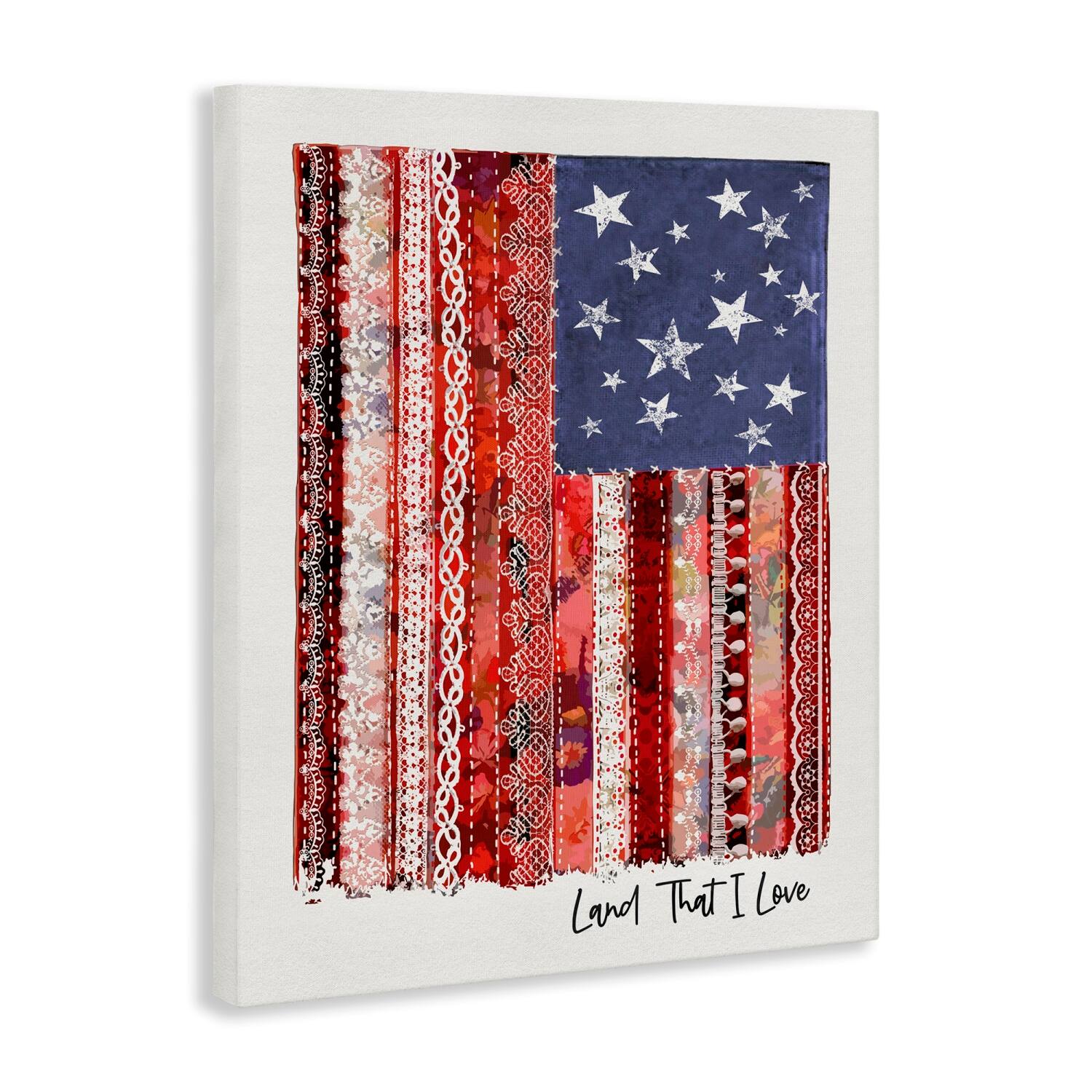 Stupell Industries Land That I Love Phrase Macrame American Flag Canvas Wall Art