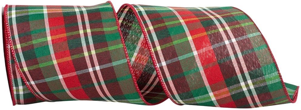 JAM Paper 4" x 10yd. Red & Green Grand Christmas Plaid Traditional Value Wired Edge Ribbon