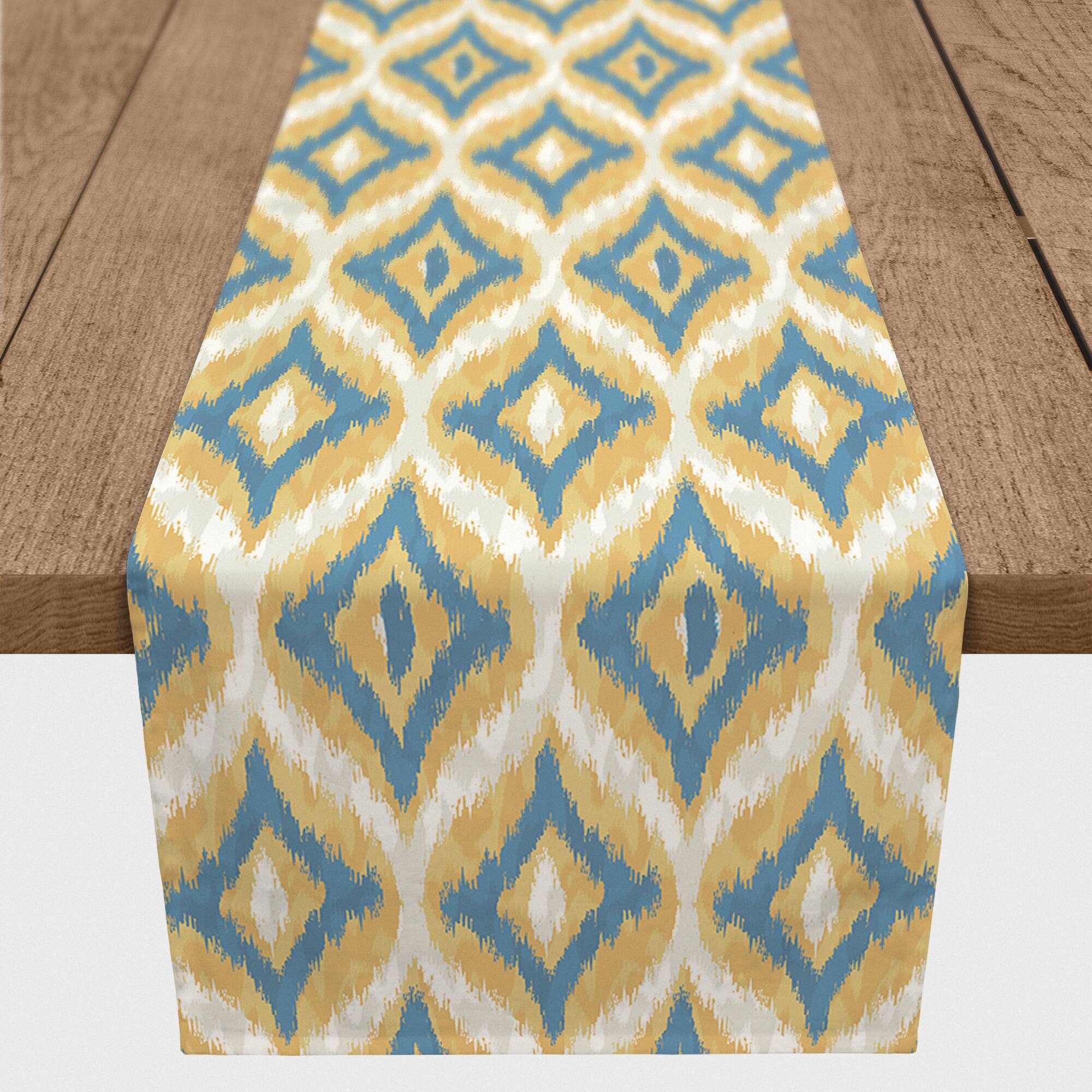 Blue & Yellow Ikat Indoor/Outdoor Table Runner