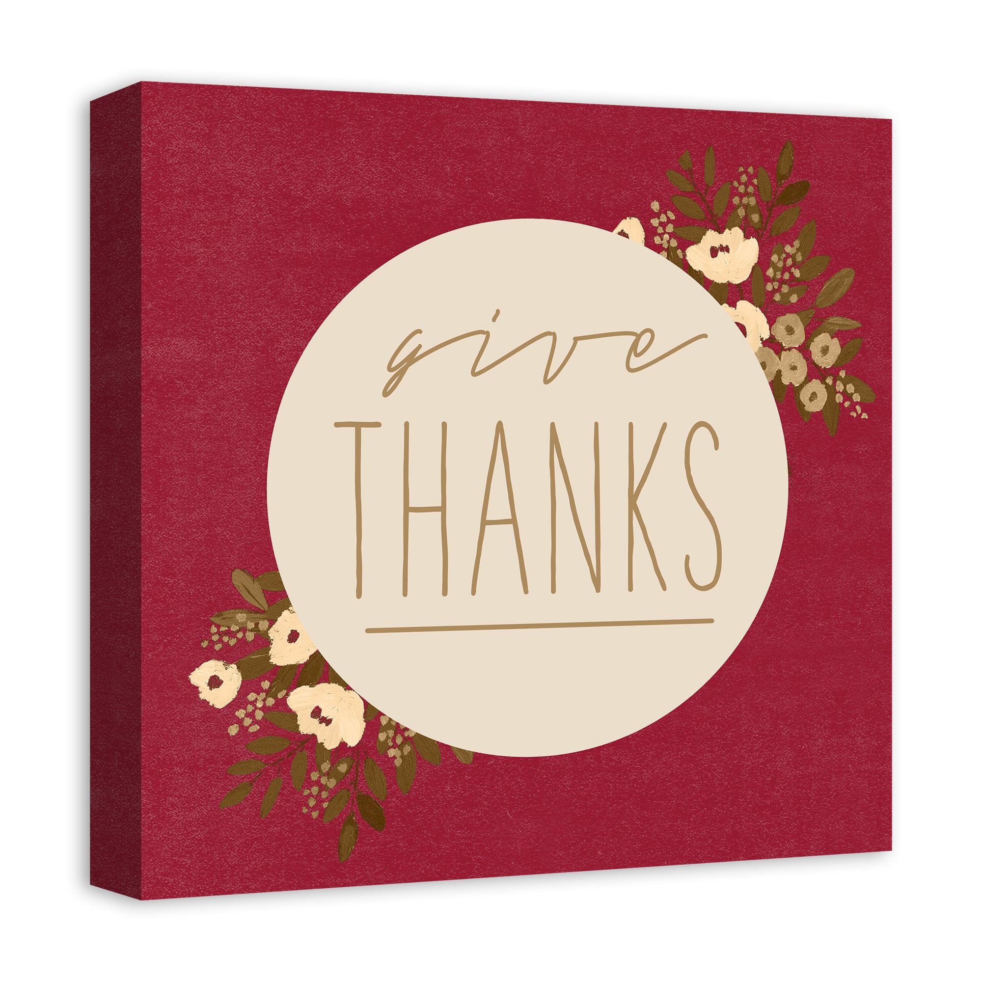 Give Thanks Circle Floral Canvas Wall Art