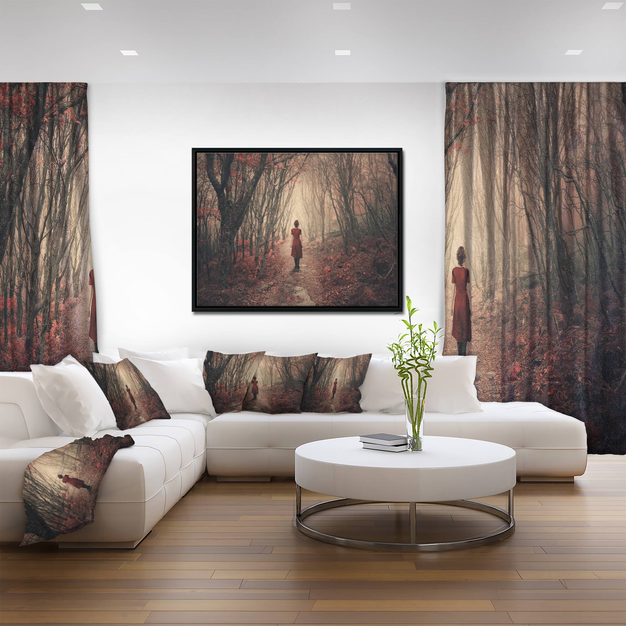 Designart - Woman in Frosty Forest - Landscape Photography Canvas Print in Black Frame