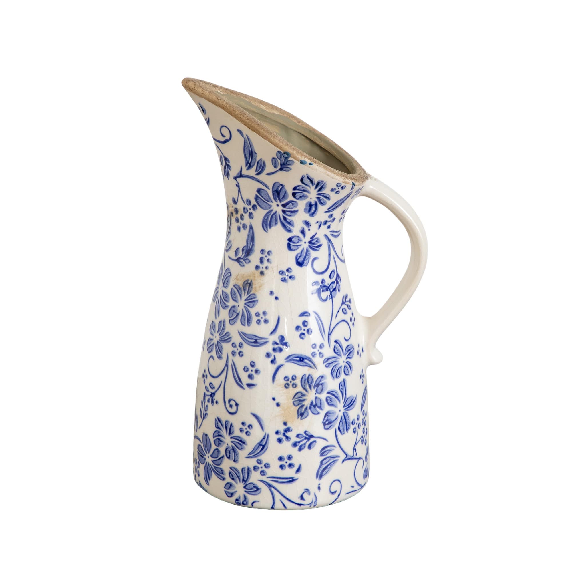 Nearly Natural 10.5" Blue Scroll Floral Tuscan Ceramic Pitcher Vase