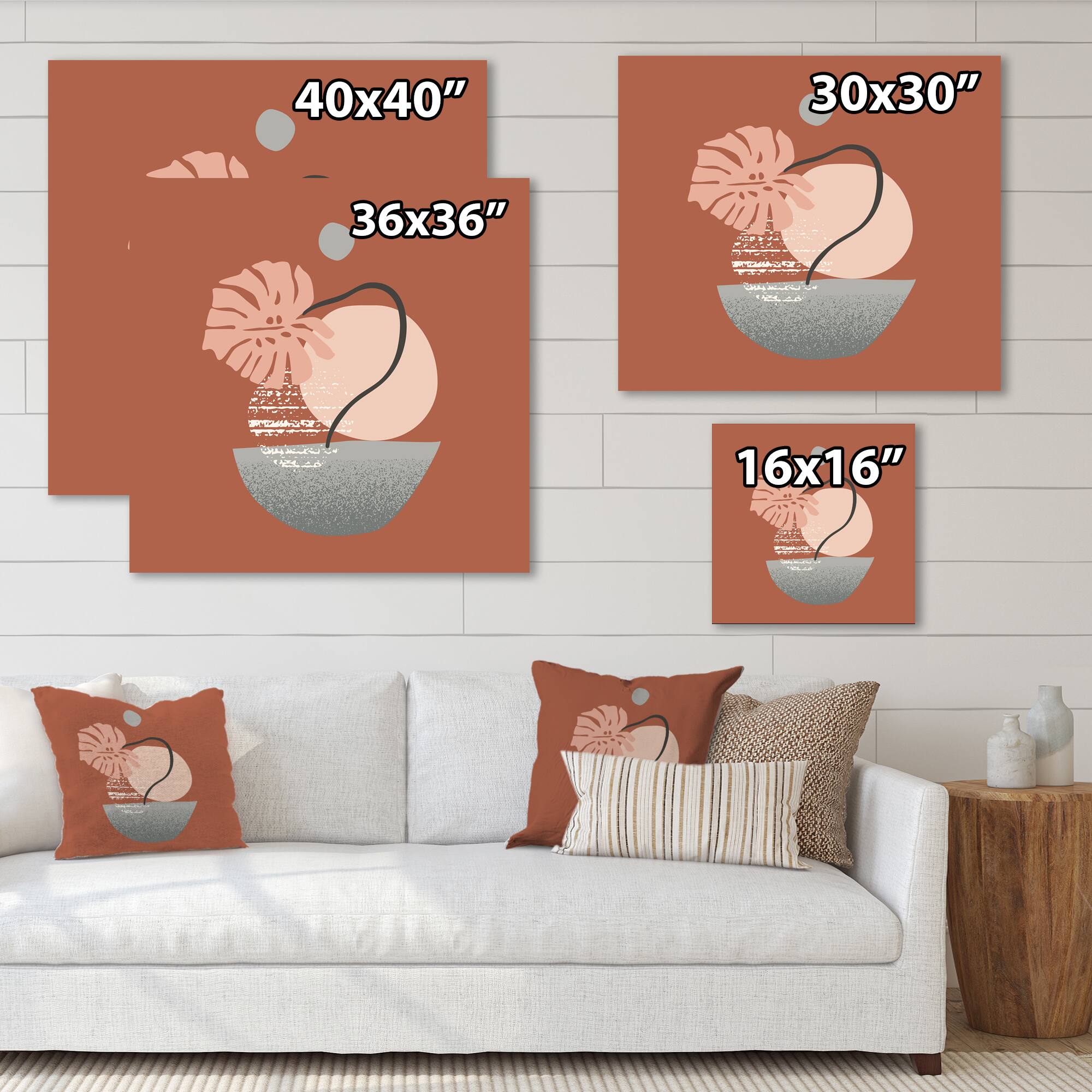 Designart - Tropical Palm Leaf & Abstract Geometry Shapes IV - Modern Canvas Wall Art Print