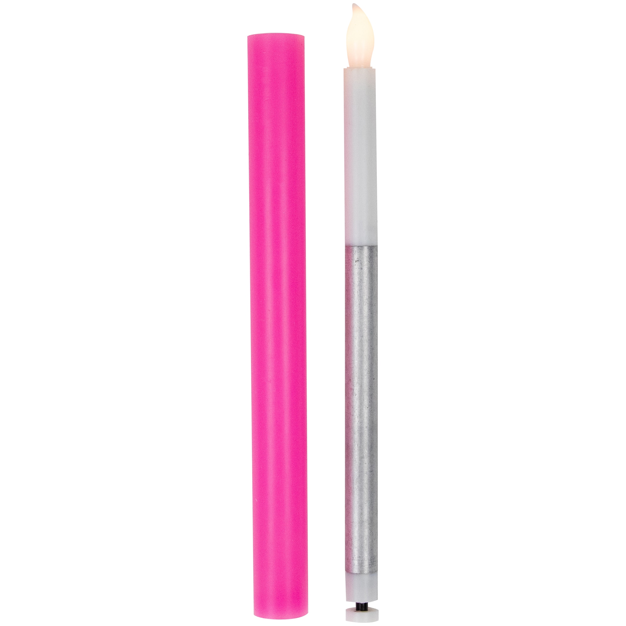 Set of 4 Purple and Pink Flickering LED Christmas Advent Wax Taper Candles 9.5"