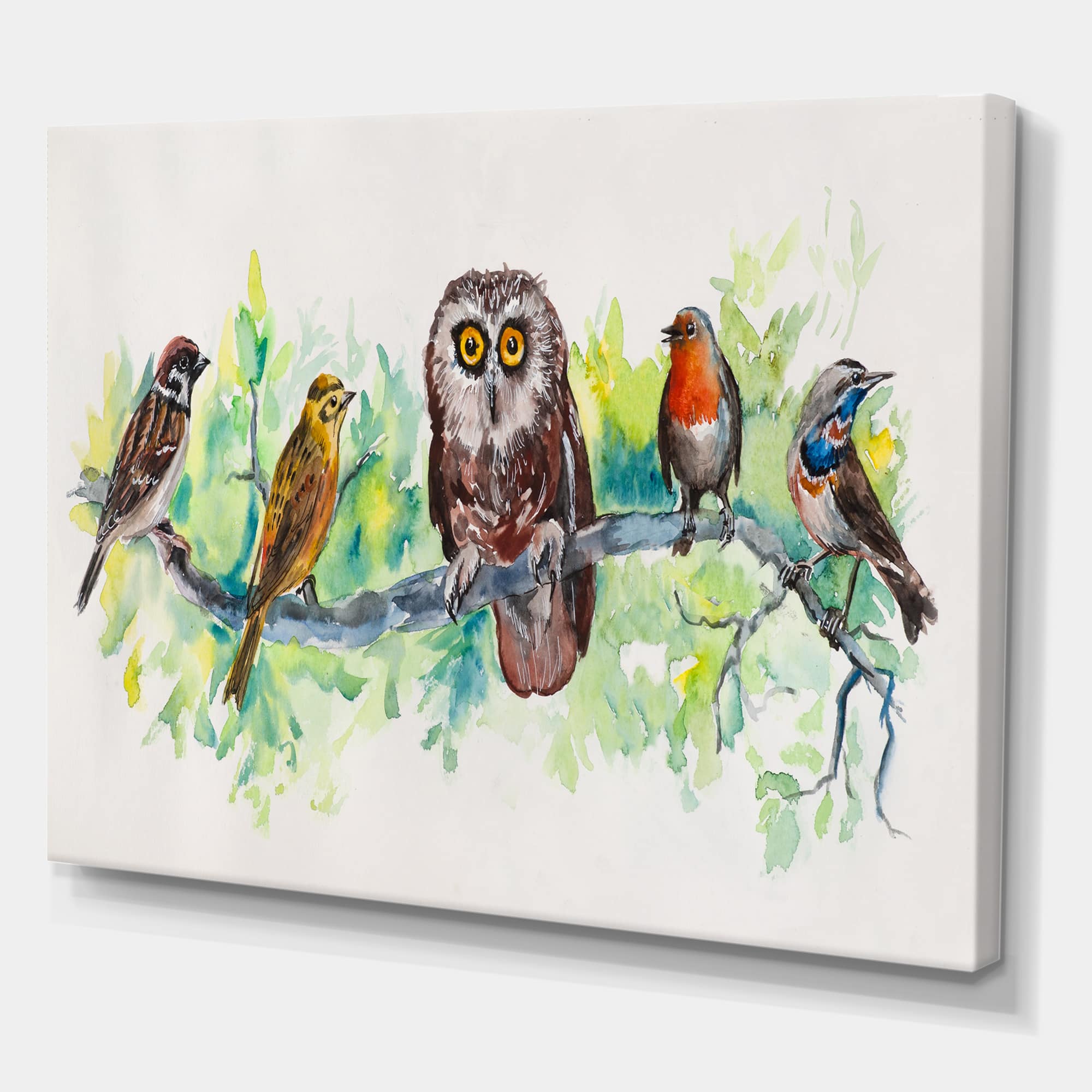 Designart - Owl On A Branch With Bird Friends