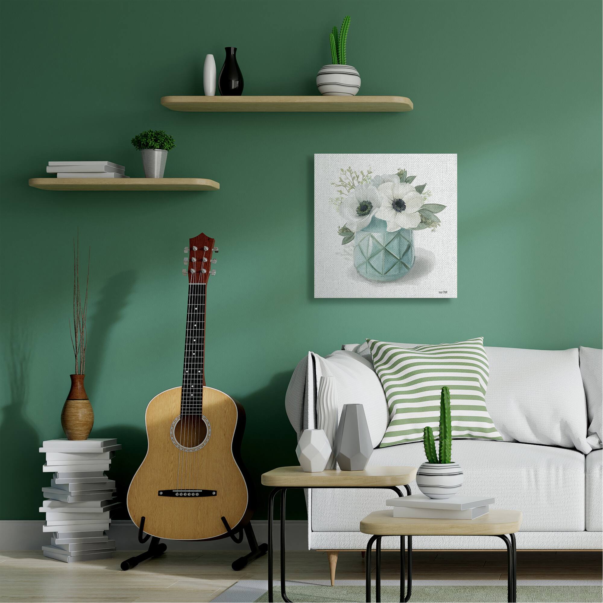 Stupell Industries Soft White Flowers in Turquoise Planter Canvas Wall Art
