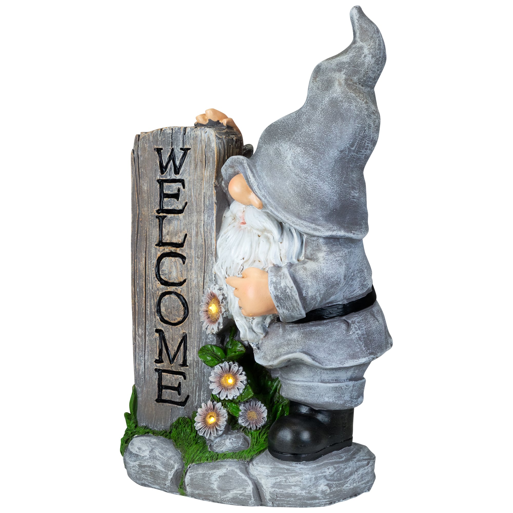 LED Solar Lighted Gnome Welcome Outdoor Garden Statue - 15.5"
