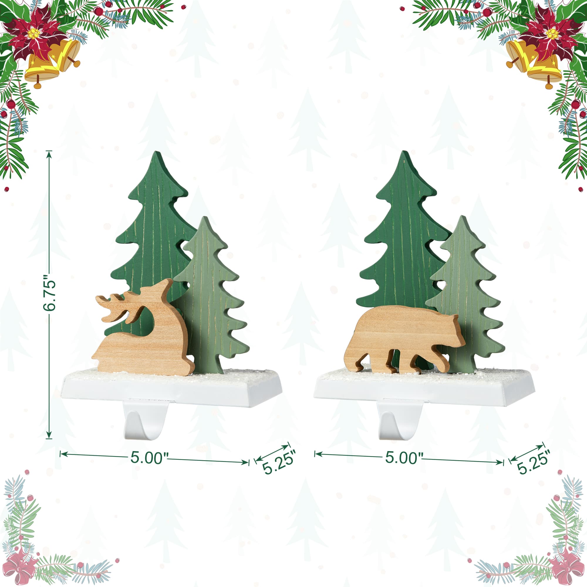 Glitzhome® 6.5" Christmas Reindeer & Bear Stocking Holder Set