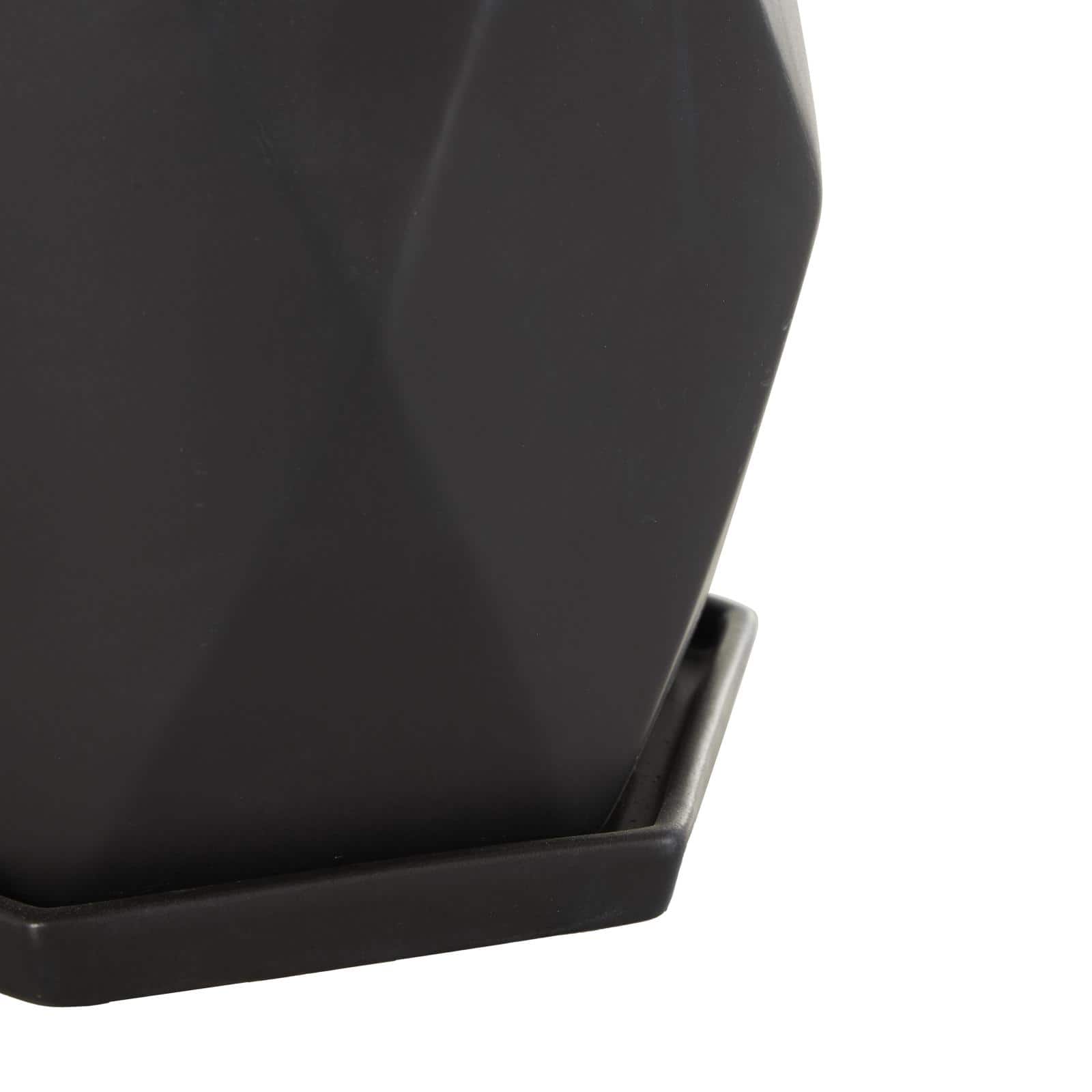 Black Faceted Ceramic Planter Set