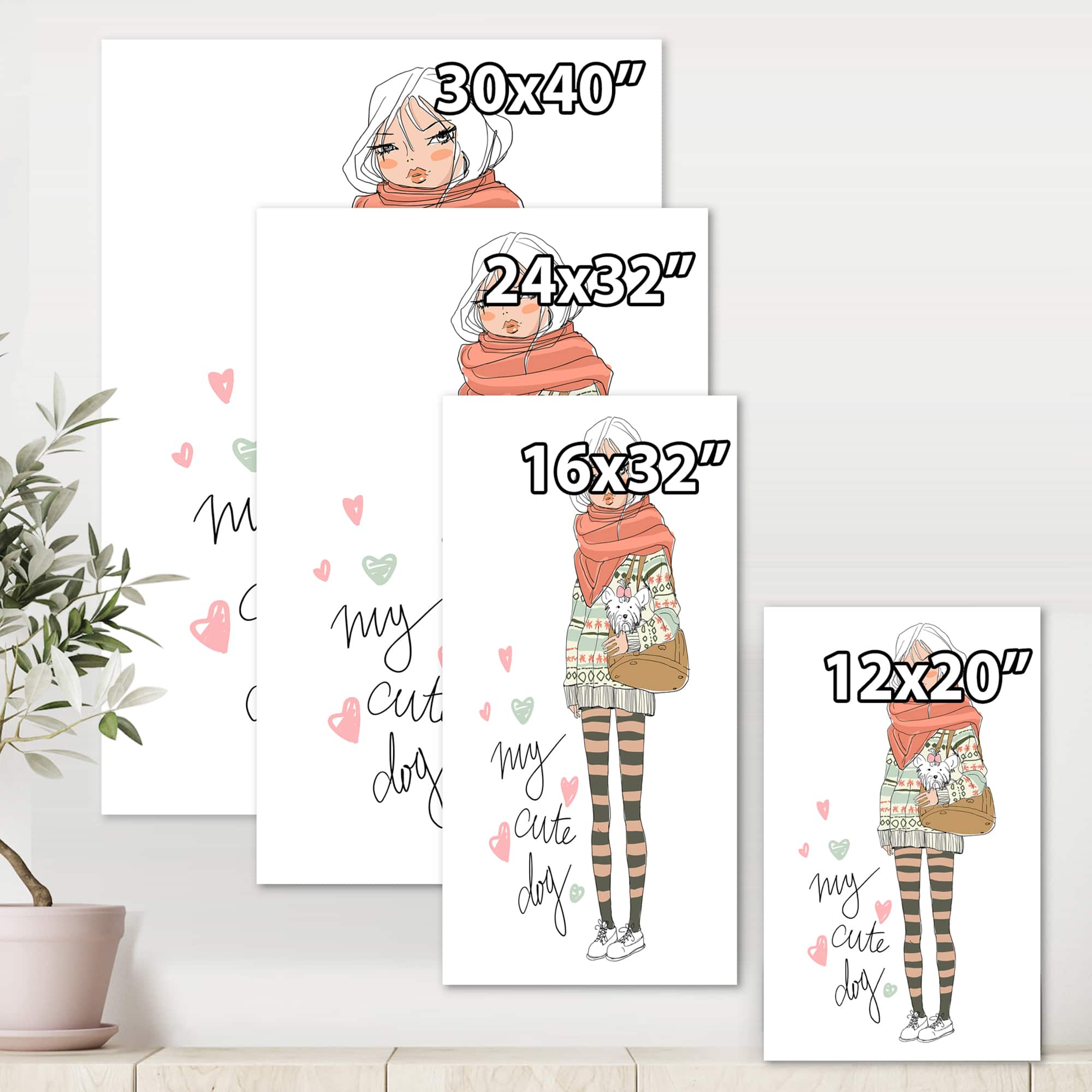 Designart - Cute Girl With Dog - Shabby Chic Canvas Wall Art Print