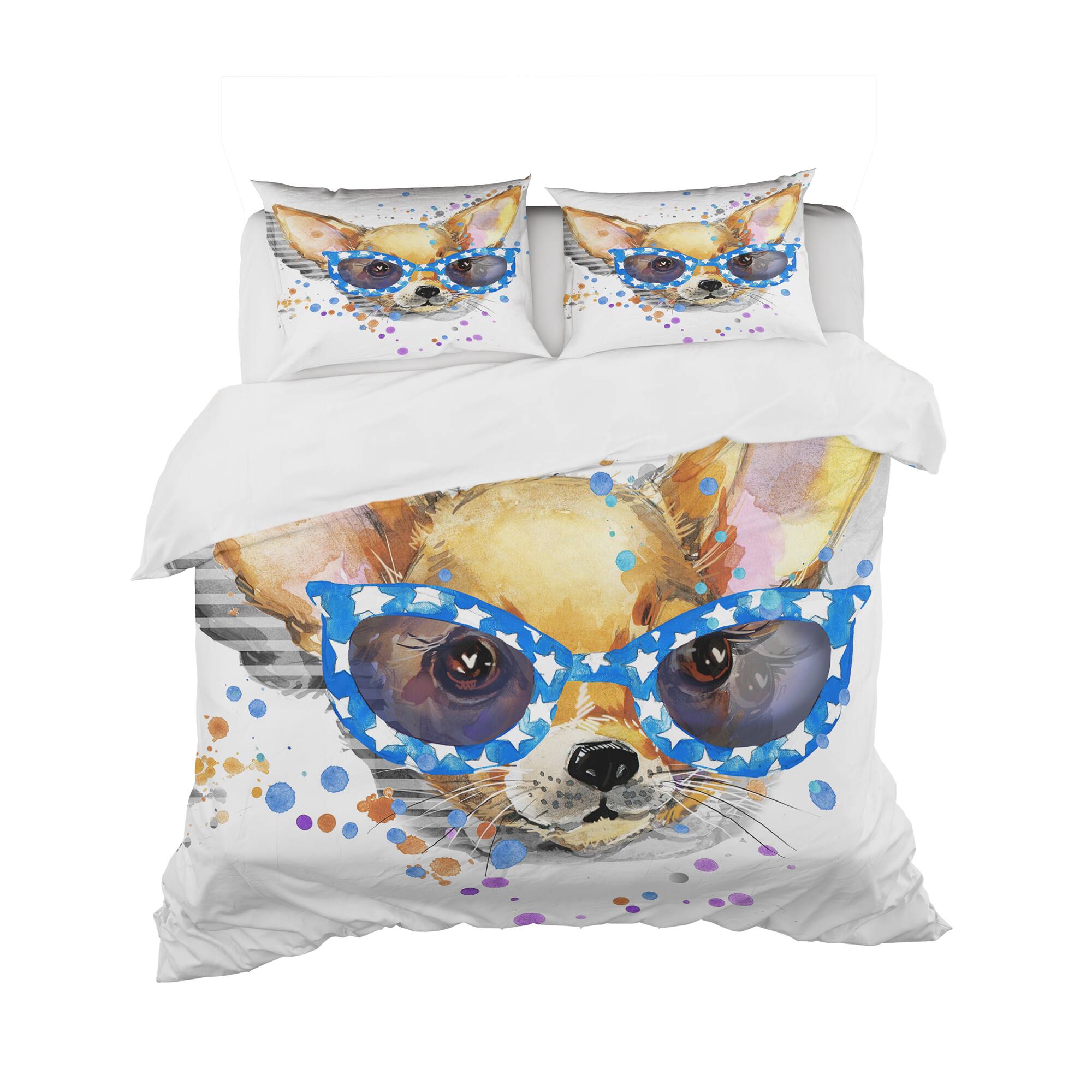 Designart 'Cute Puppy with Blue Glasses - Modern Duvet Cover Set