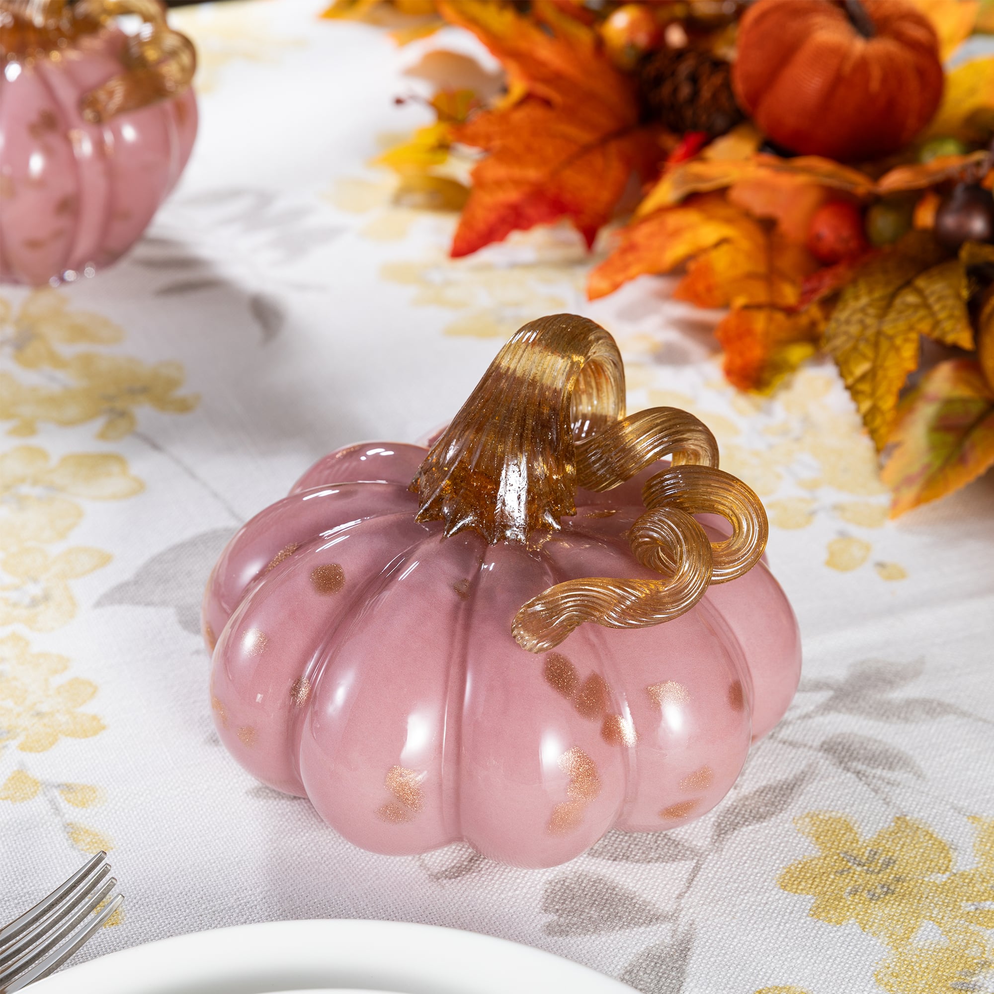 Glitzhome® 5.75" Pink Glass Pumpkin Fall Table Decor
