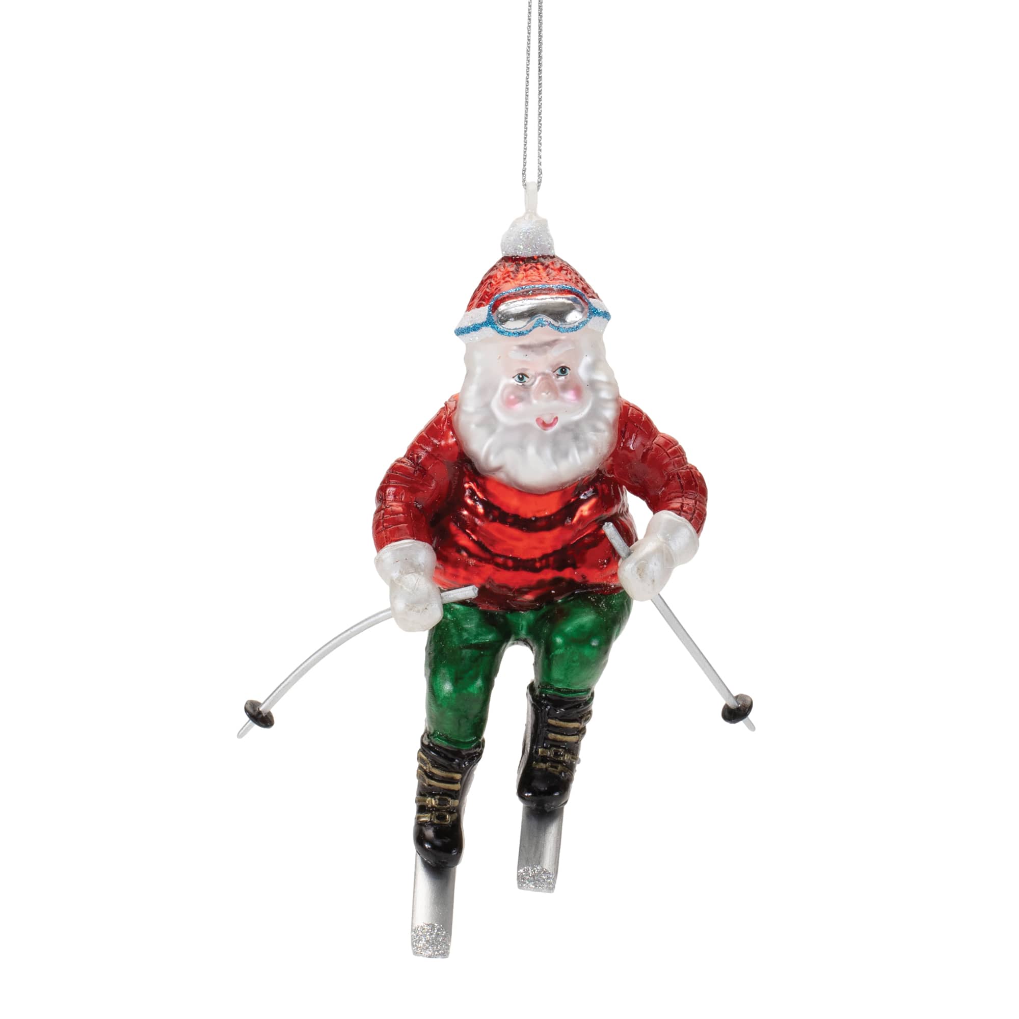 4.5" Glass Skiing Santa Ornaments, 6ct.