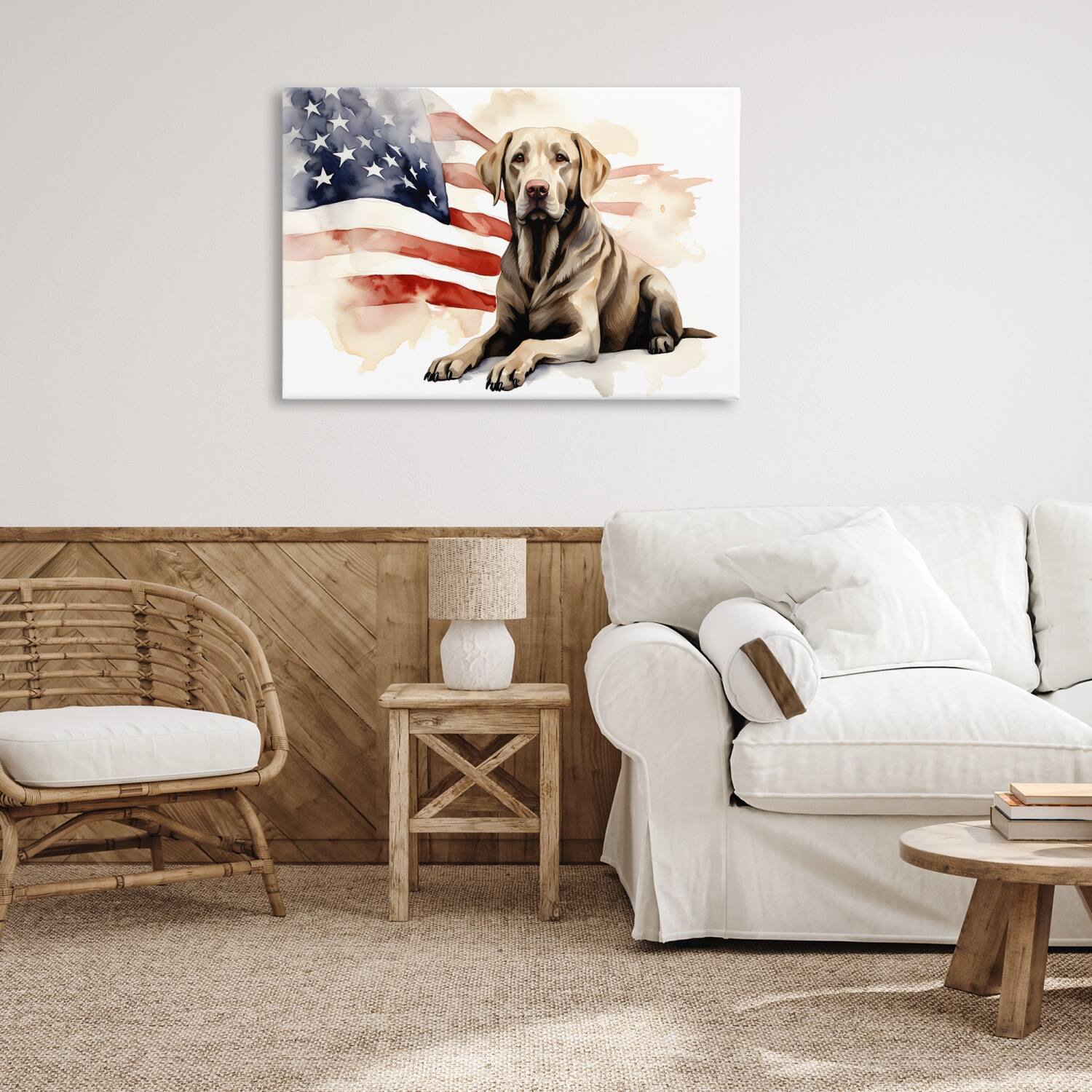 Stupell Industries Patriotic Dog with Flag Canvas Wall Art