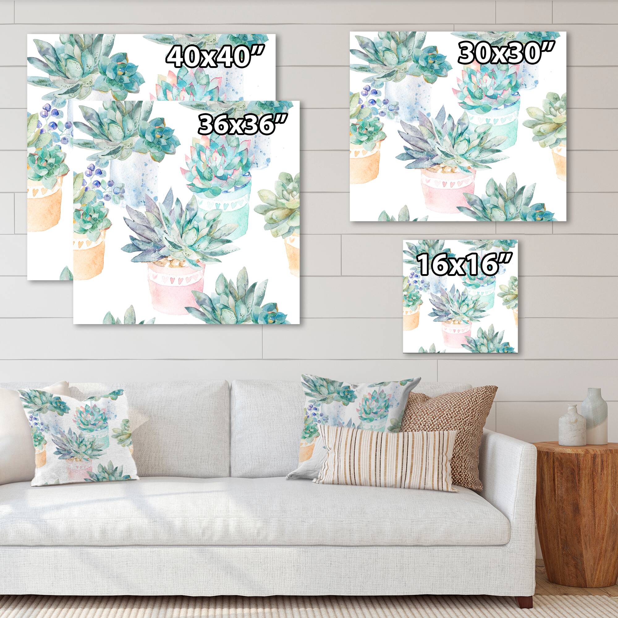 Designart - Pastel Toned Succulent Housplants - Traditional Canvas Wall Art Print