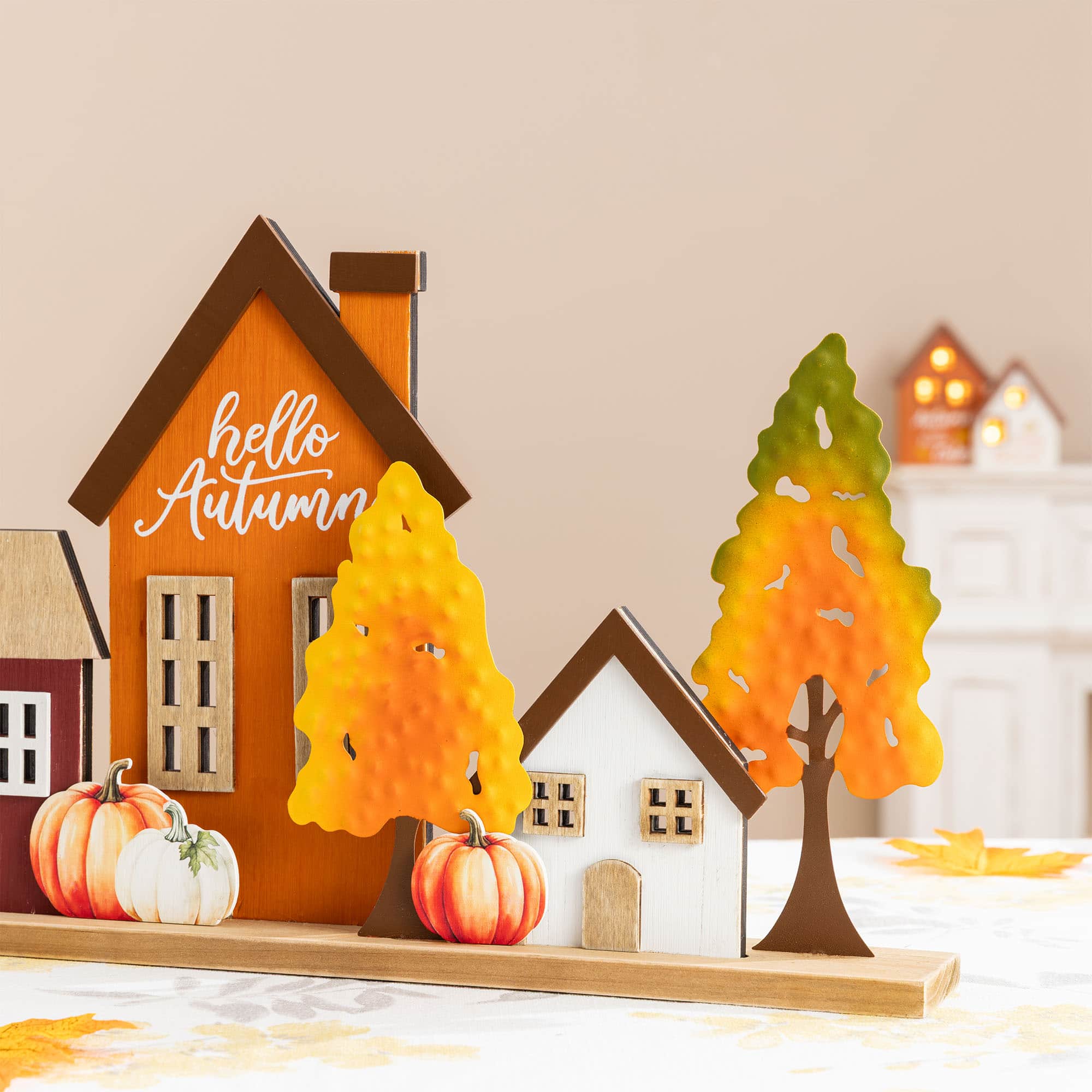Glitzhome® 18" Fall Metal & Wood Village Table Decor