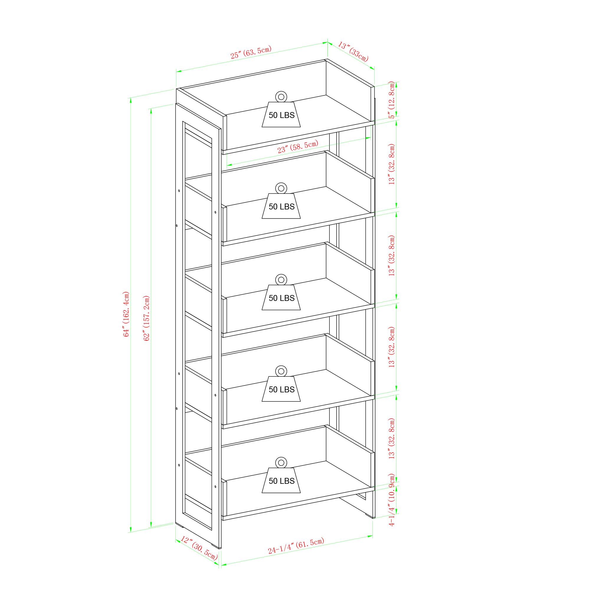 Walker Edison 64" Graywash 5-Shelf Bookshelf