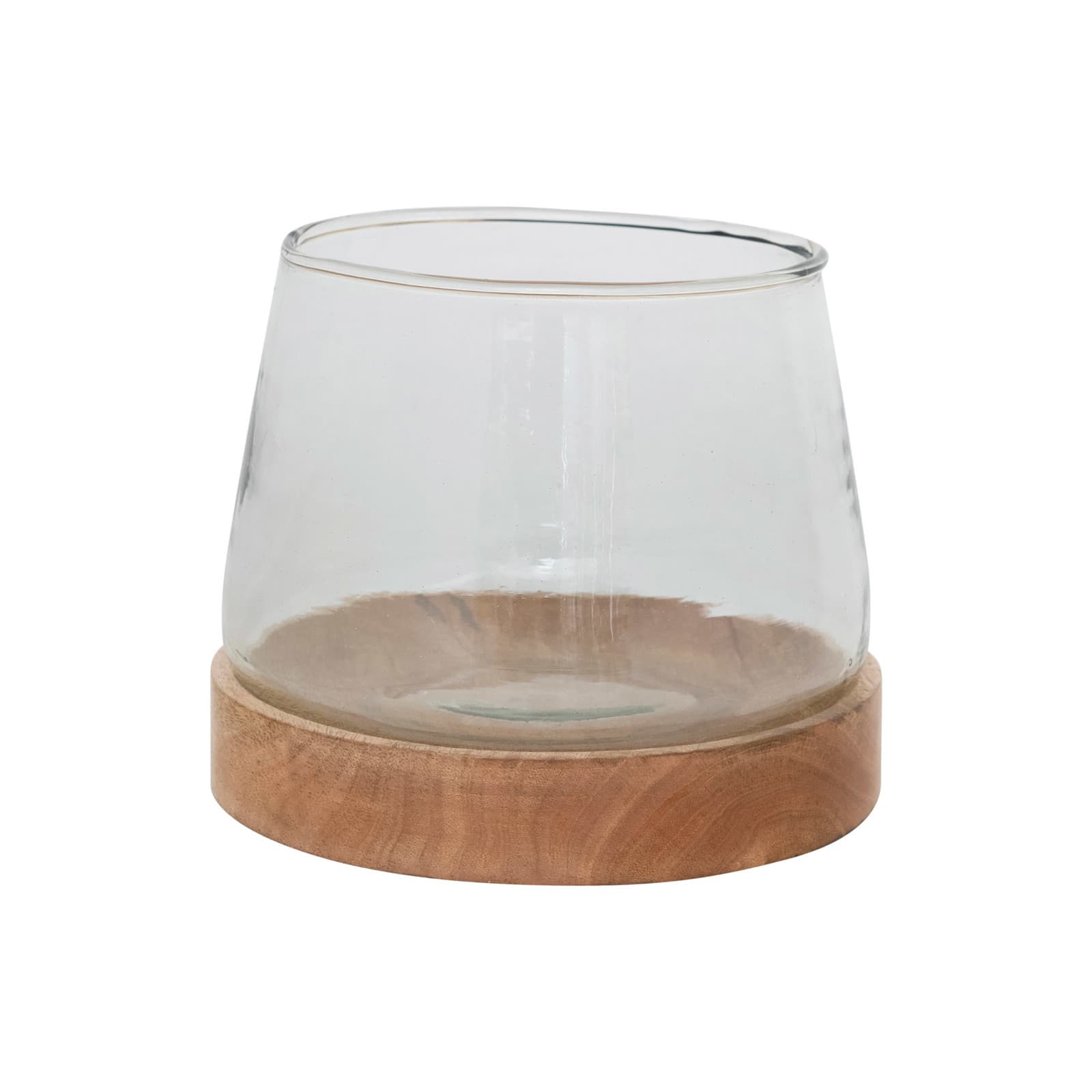 Hello Honey® Glass Hurricane/Vase with Mango Wood Base