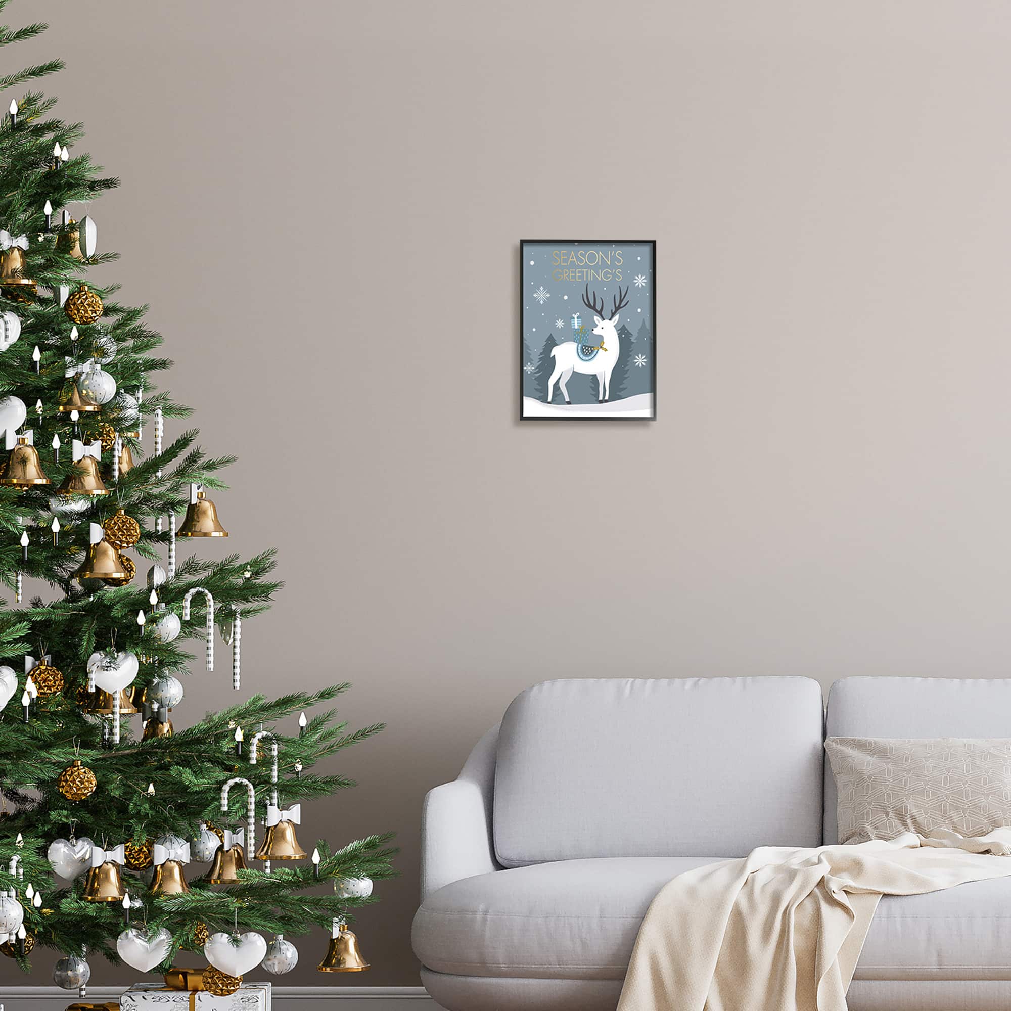 Stupell Industries Season's Greetings Holiday Reindeer Framed Giclee Art
