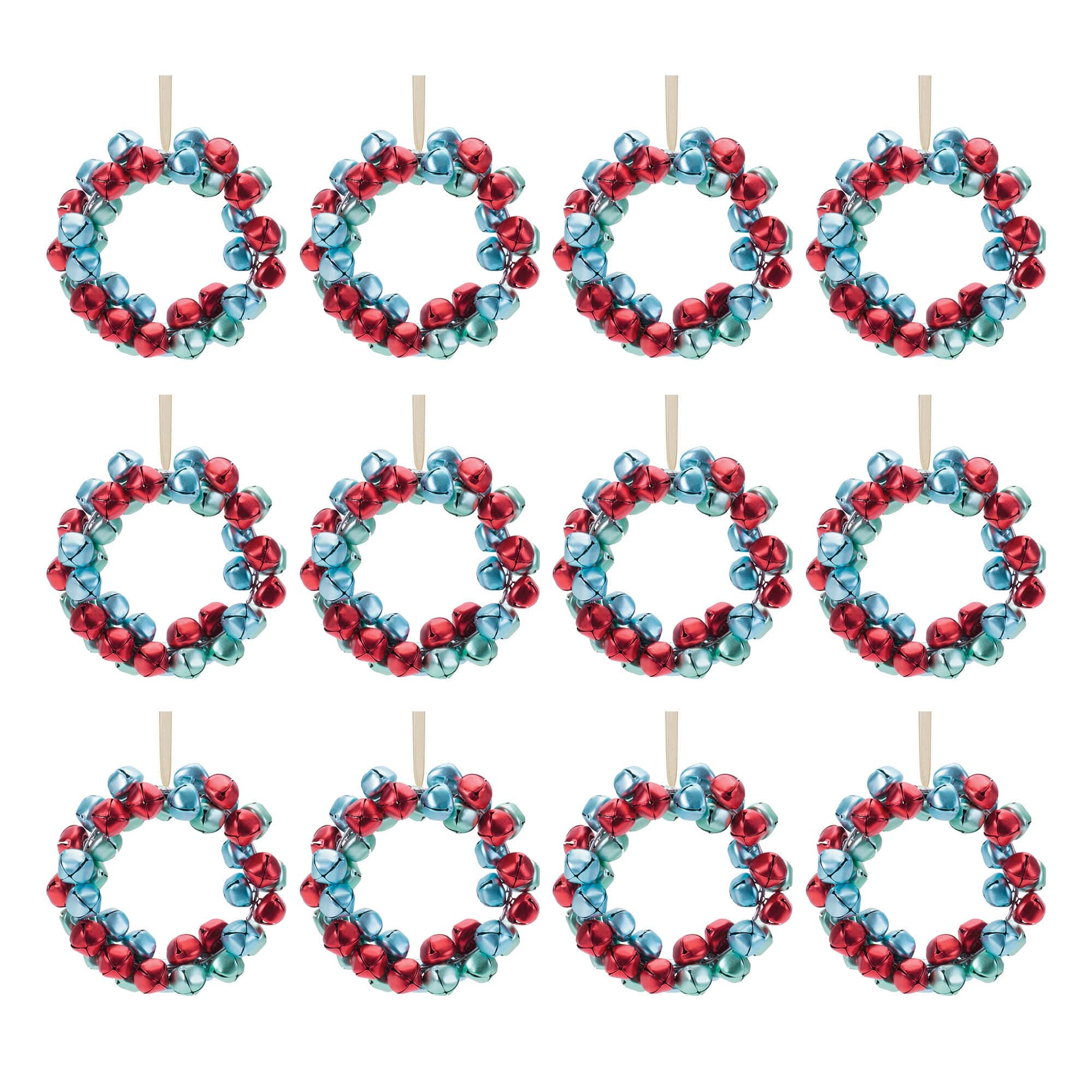 5.5" Metal Sleigh Bell Wreath Ornaments, 12ct.