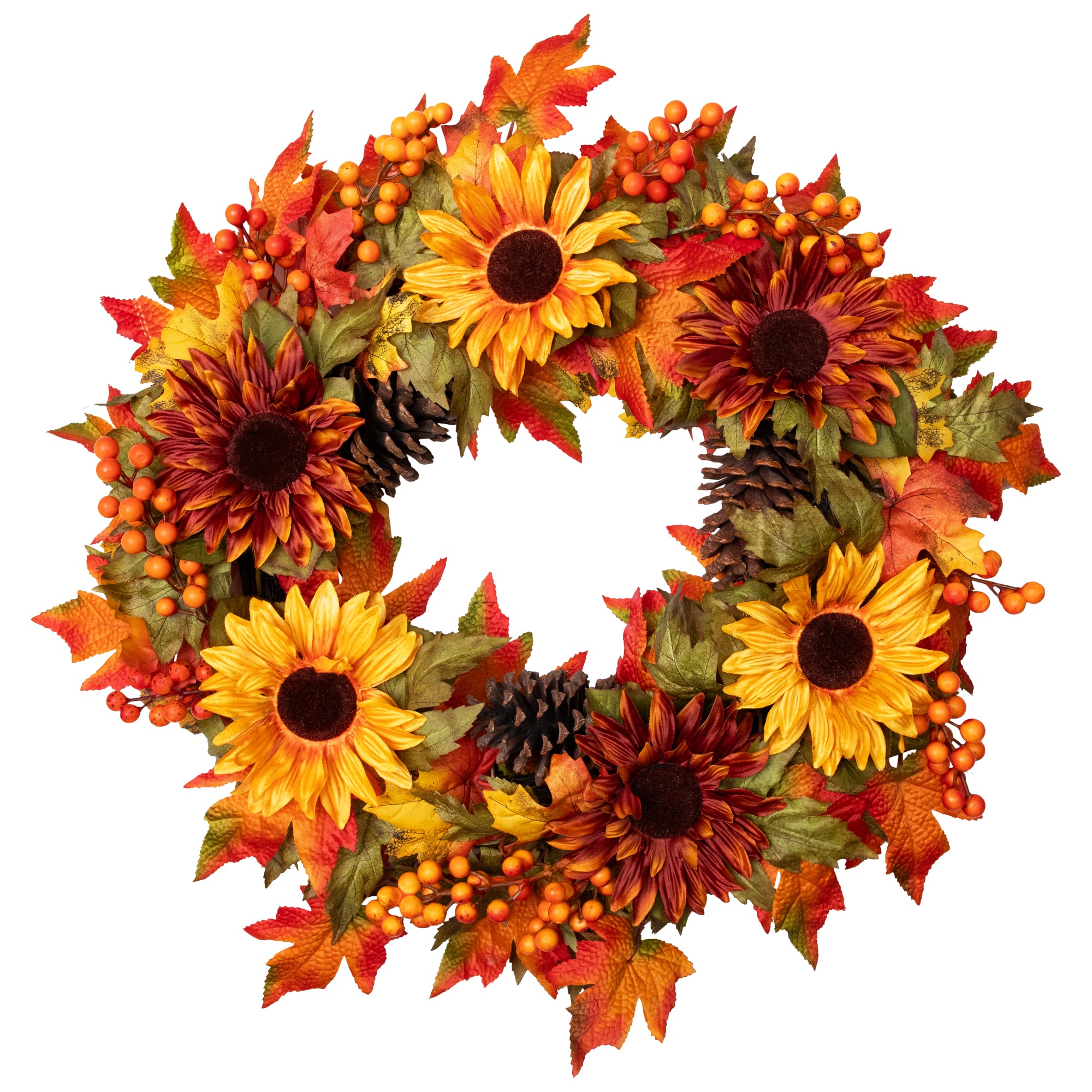 24" Sunflower & Pinecone Fall Wreath