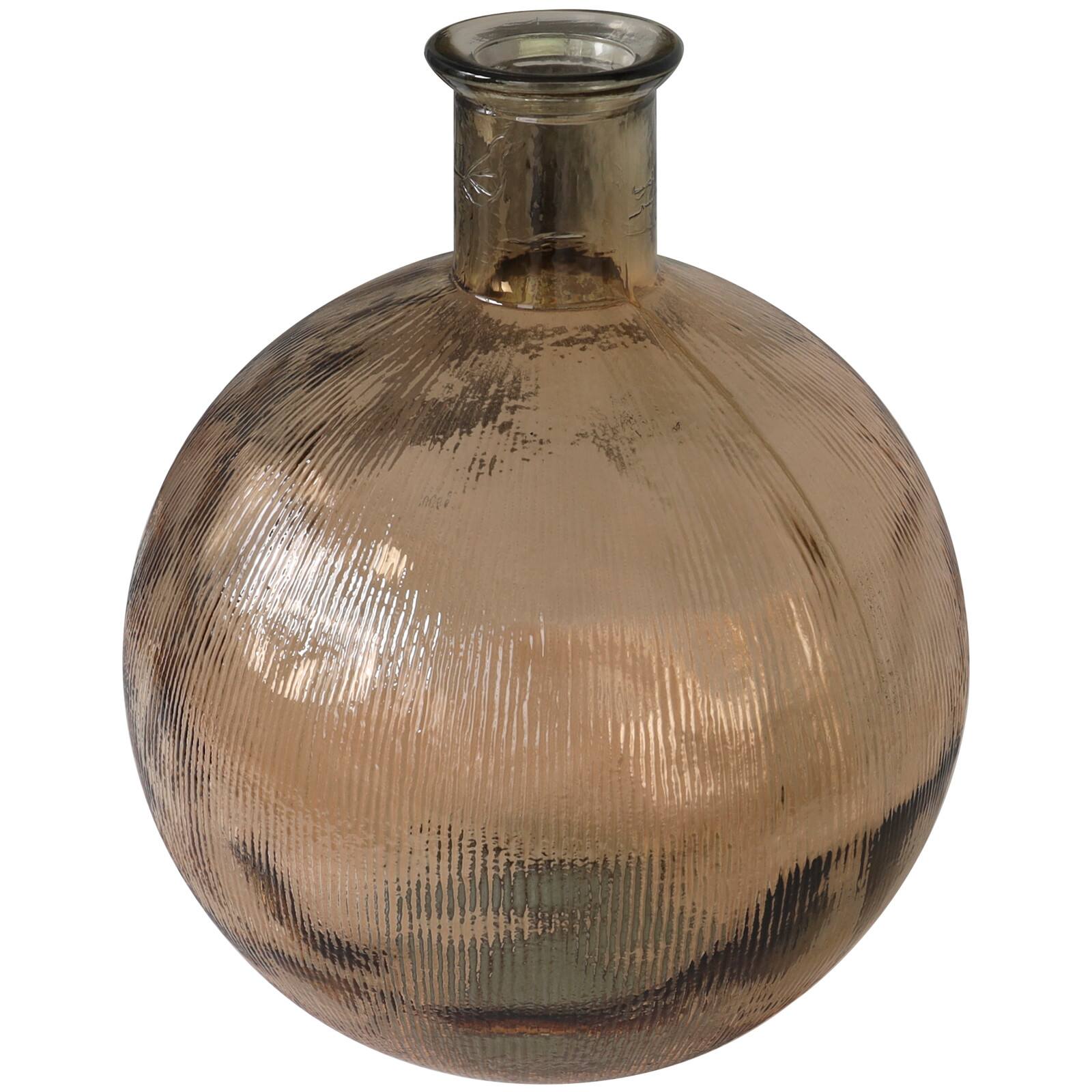17" Brown Ribbed Spanish Bottle Recycled Glass Vase
