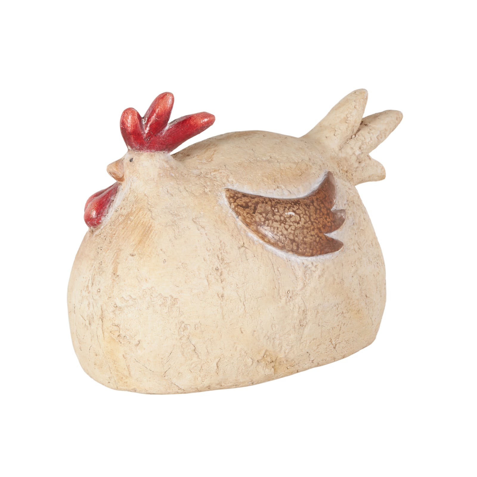9.5" Cream & Red Magnesium Oxide Rooster Sitting Garden Sculpture