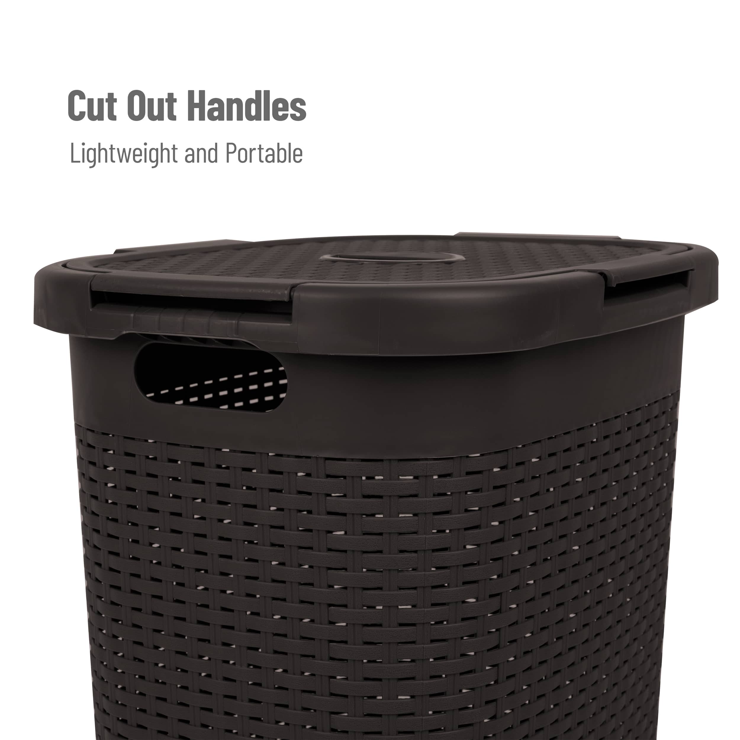 Mind Reader 60L Ventilated Slim Laundry Hamper with Cut Out Handles & Attached Hinged Lid