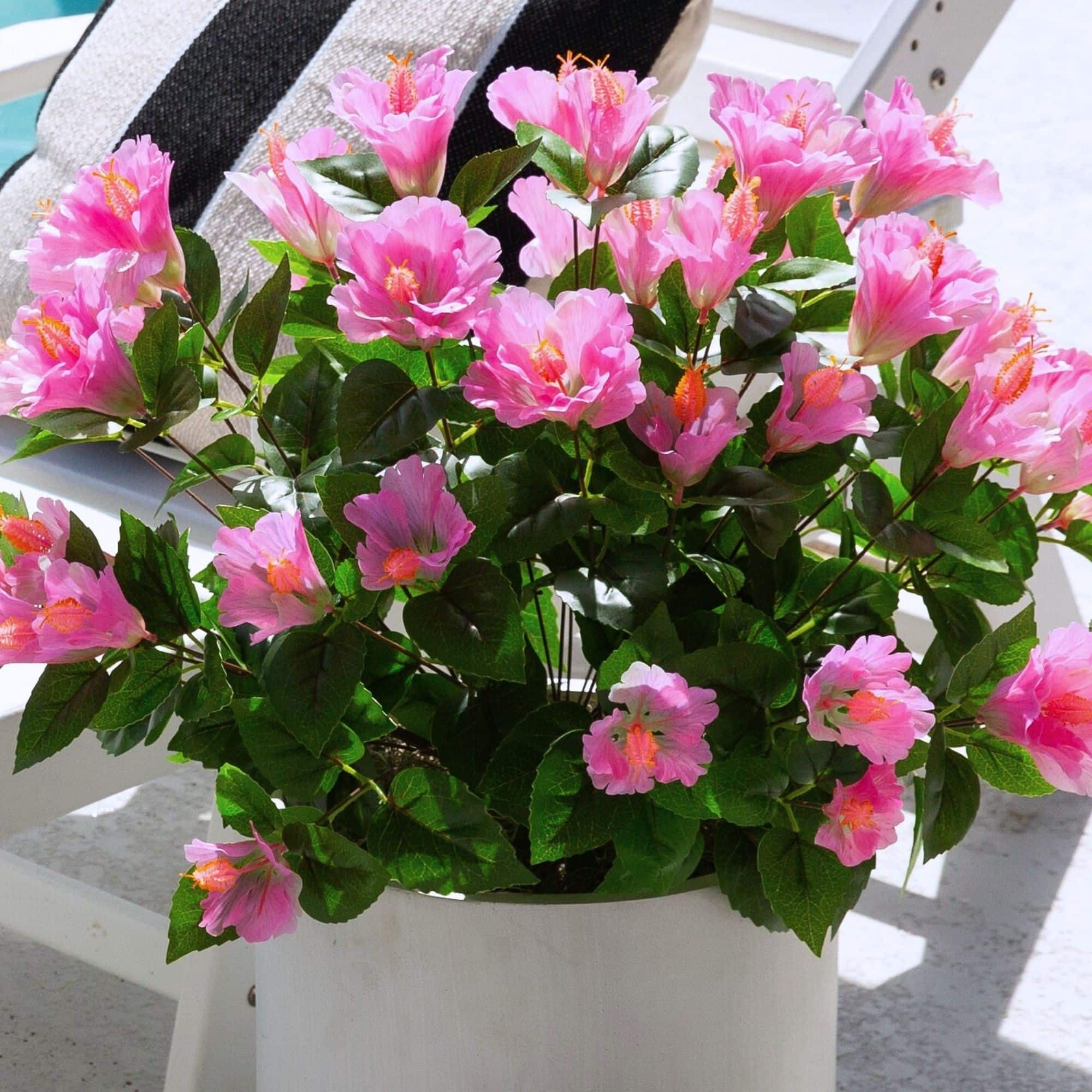 19" UV Resistant Artificial Hibiscus Bushes, 3ct.
