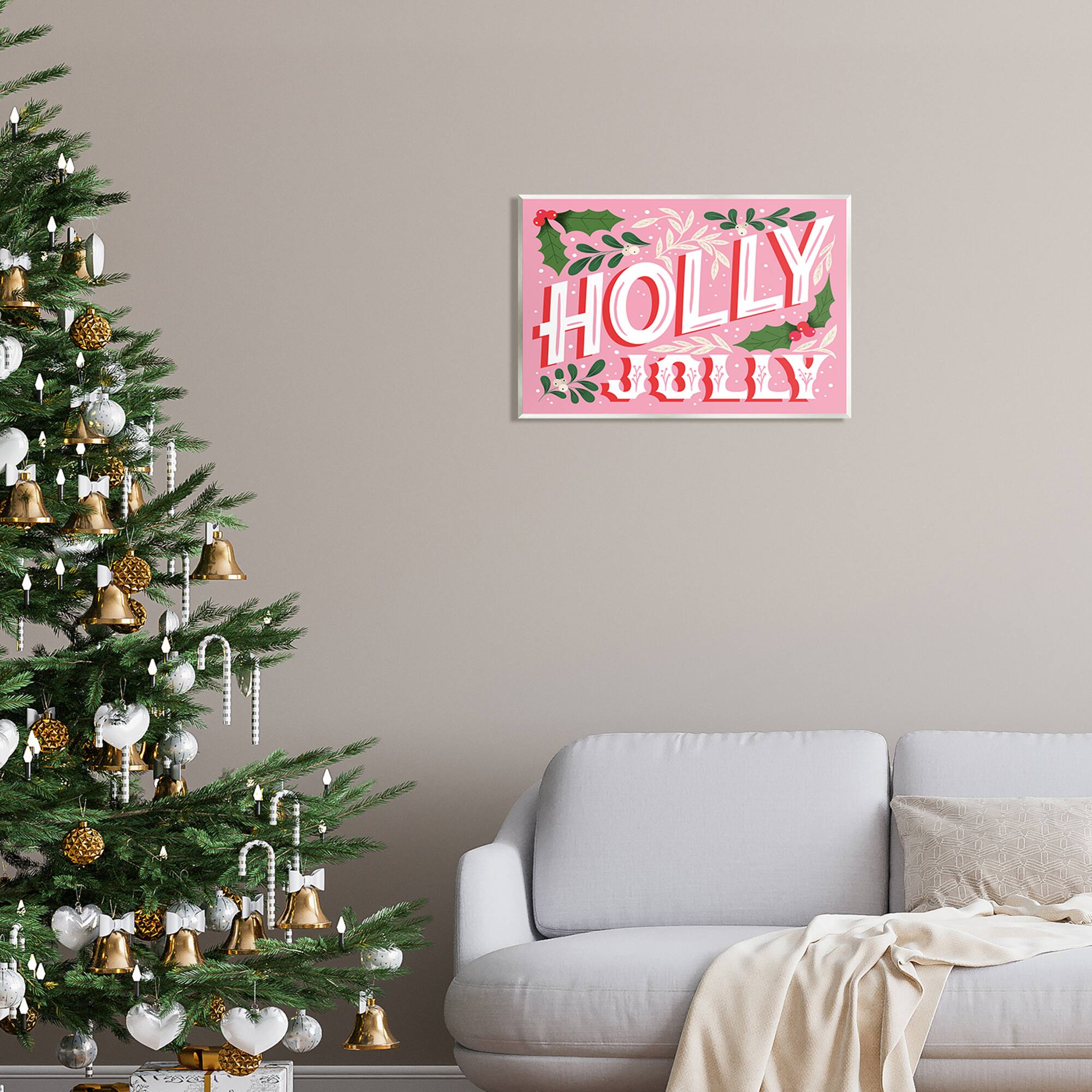 Stupell Industries Bold Pink Holly Jolly Phrase Wall Plaque Art