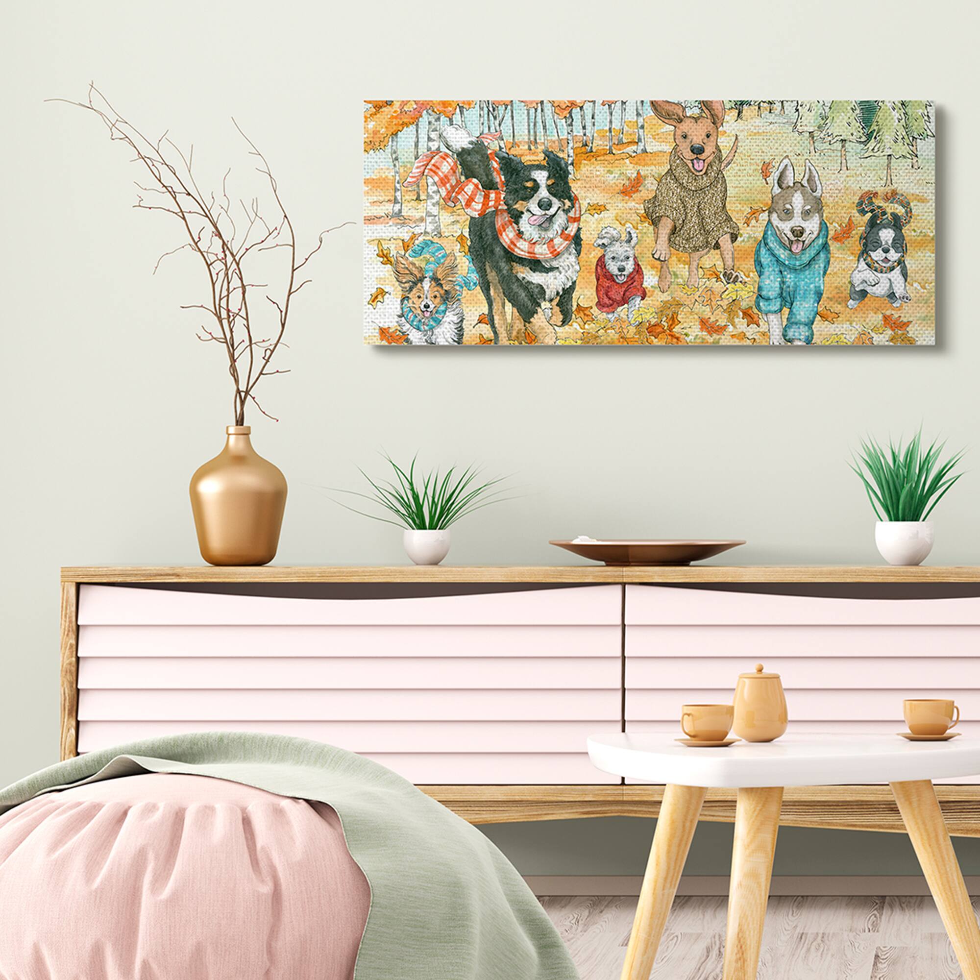 Stupell Industries Autumn Dog Park Animals Running Fall Leaves Canvas Wall Art