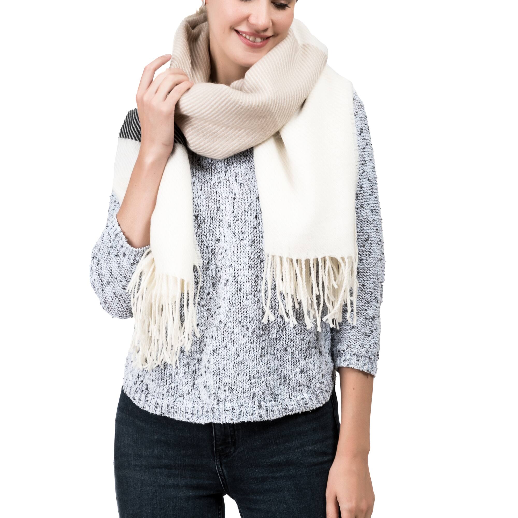 Glitzhome® 78" Cream & Black Stripe Scarf with Tassels