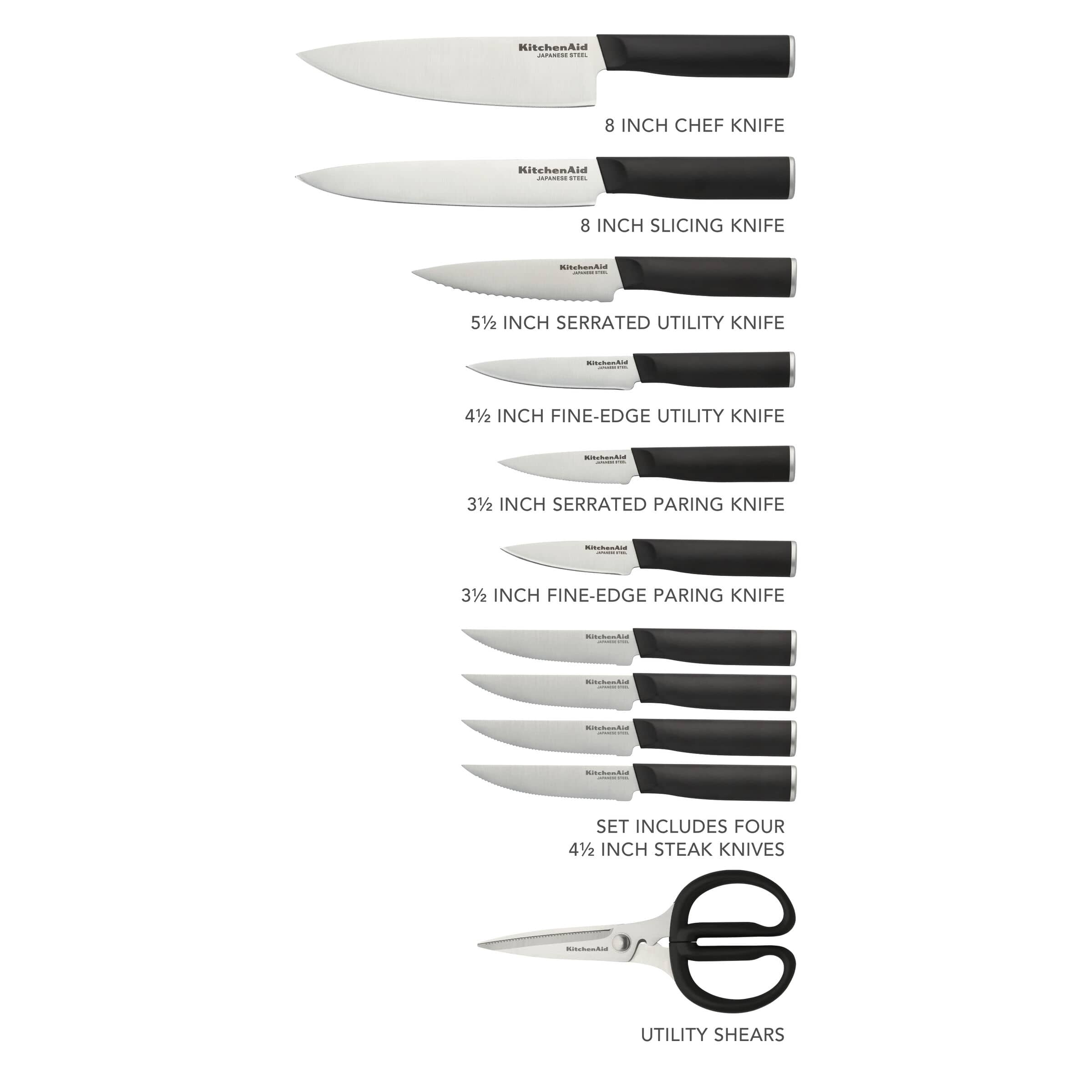 KitchenAid Classic 12-Piece Knife Rubberwood Block Set with Built in Sharpener