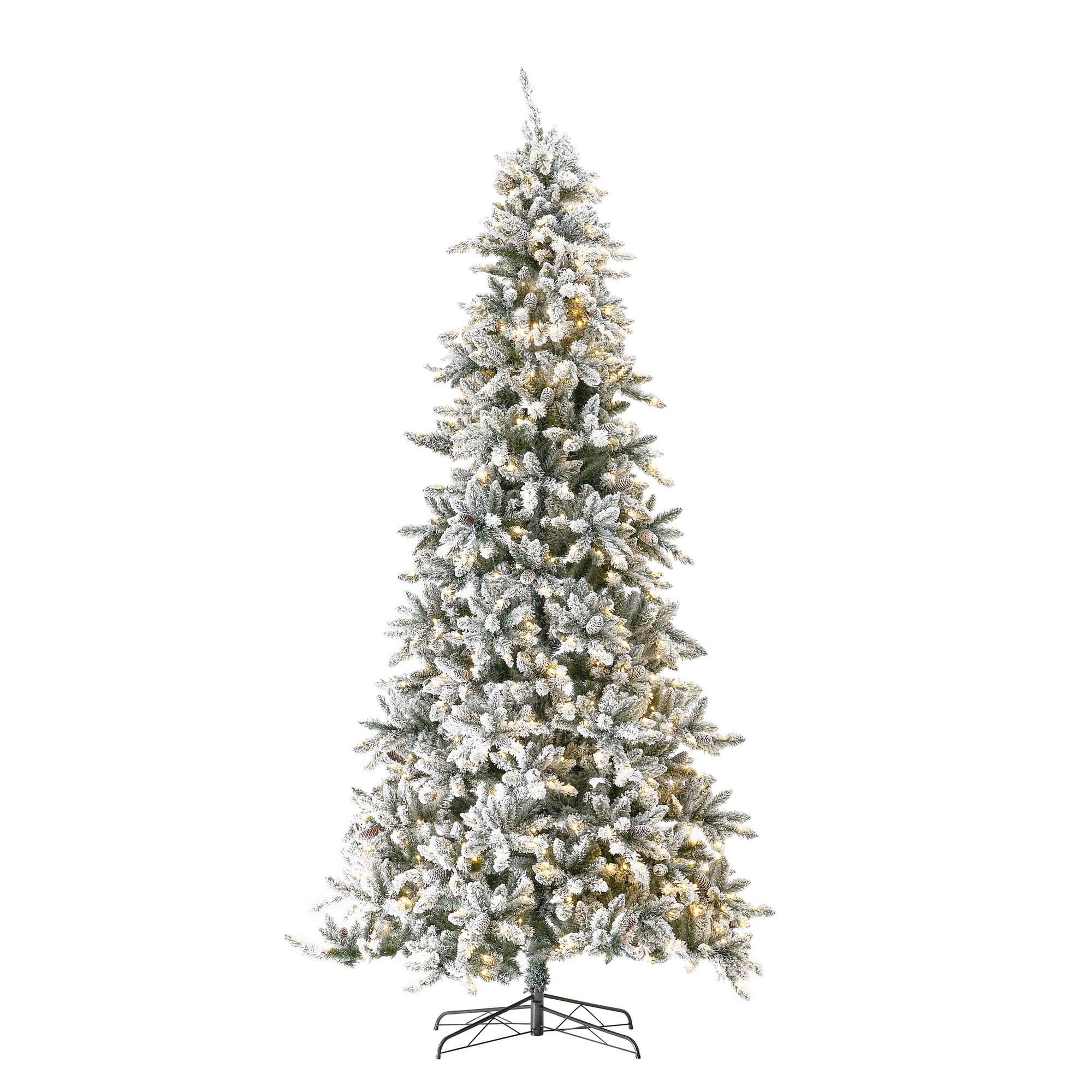 11ft. Pre-Lit Flocked Livingston Fir Artificial Christmas Tree with Pine Cones, Clear LED Lights