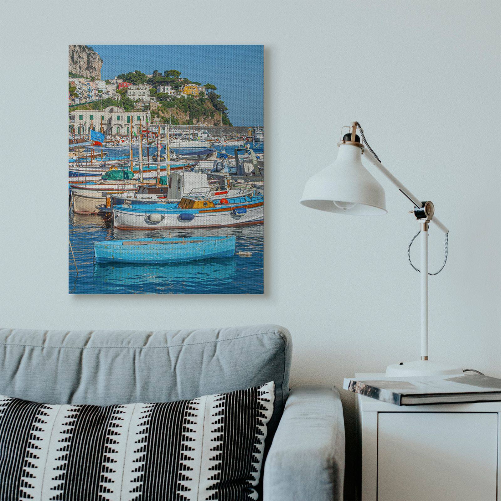 Stupell Industries Coast Town Boat Marina Blue Green Photograph Canvas Wall Art