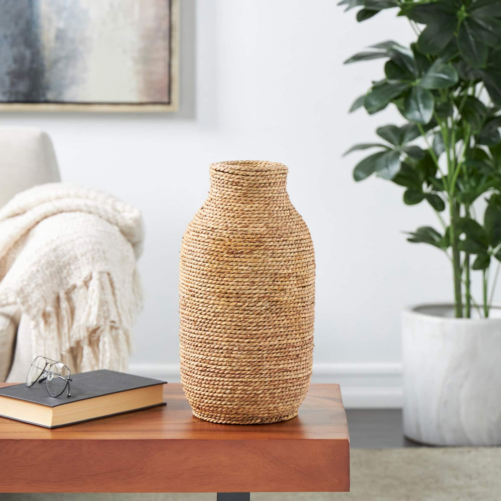 16" Brown Seagrass Handmade Wrapped Vase