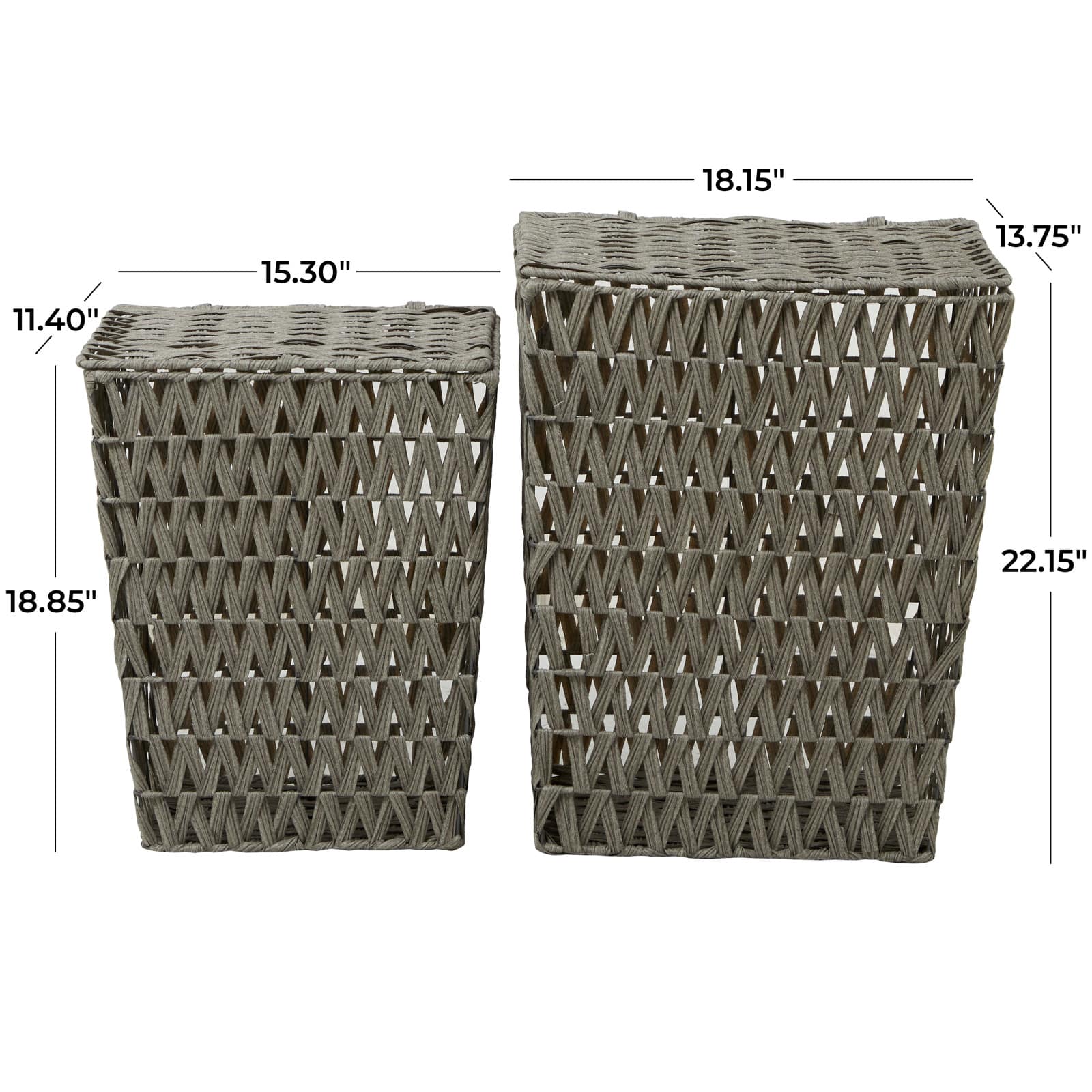 Gray Metal Storage Basket with Matching Lids Set of 2 22", 19"