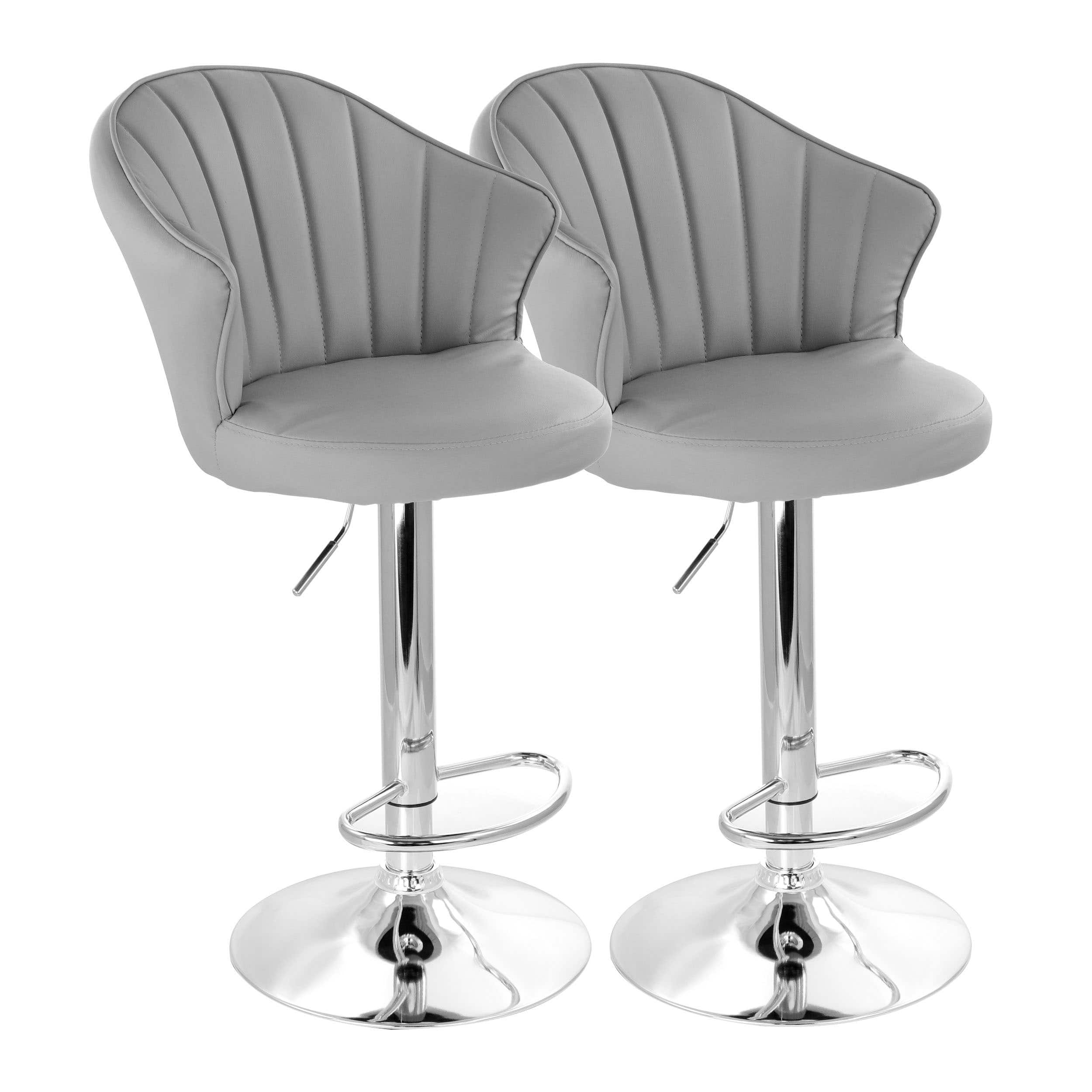ELM-799-21-DGRY Shell Back Faux Leather Adjustable Bar Stool in Dark Gray with Chrome Base - 2 Piece