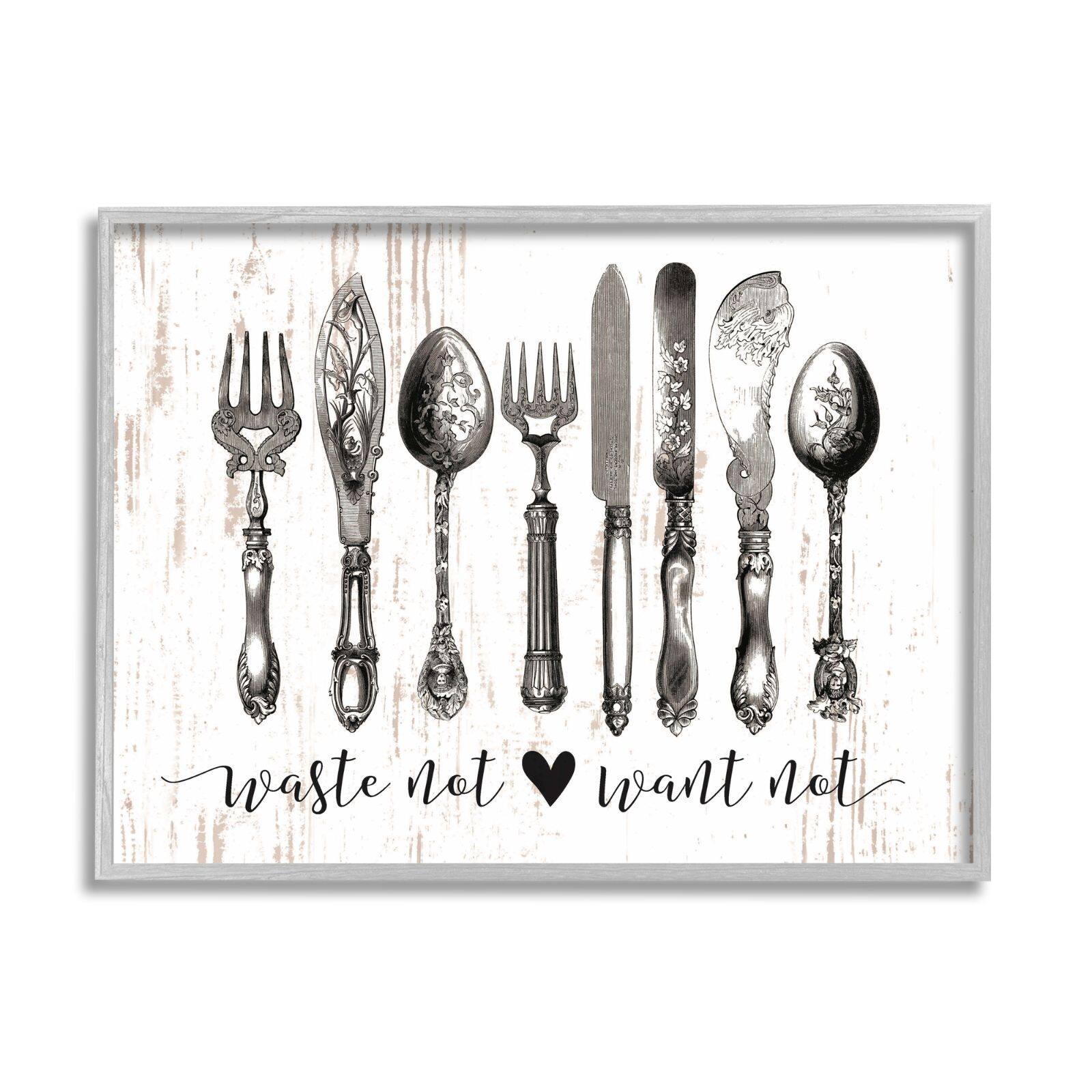 Stupell Industries Waste Not Want Not Silverware Drawing Framed Wall Art