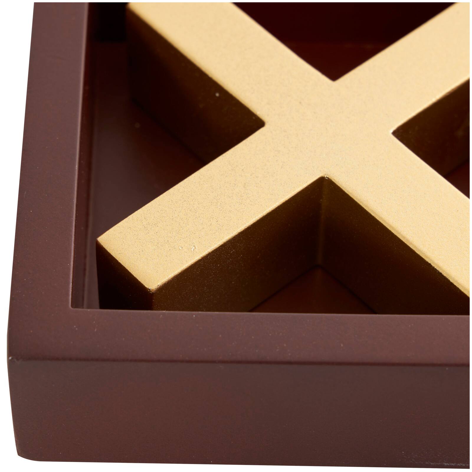 14" x 14" Brown Wooden Tic Tac Toe Game Set with Gold X & O Pieces