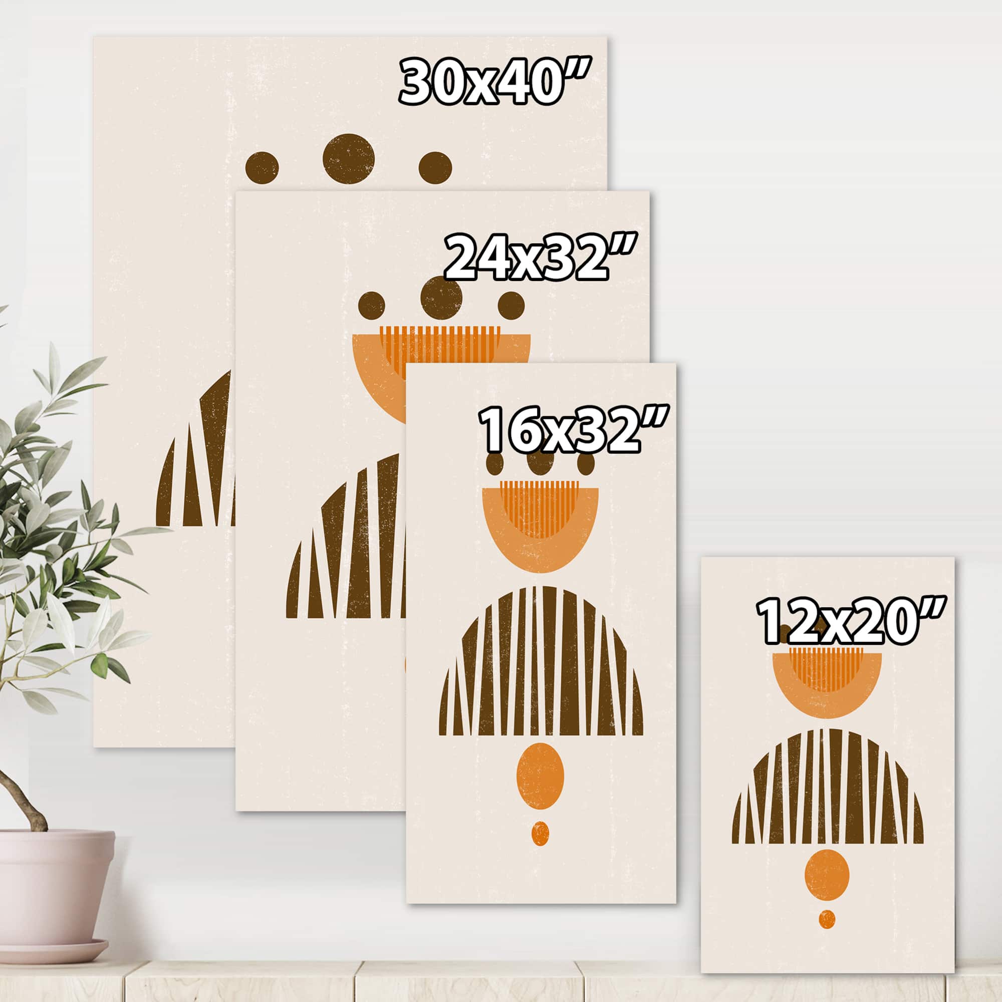 Designart - Abstract Minimal Sun and Moon In Earth Tones IV - Modern Canvas Wall Art Print